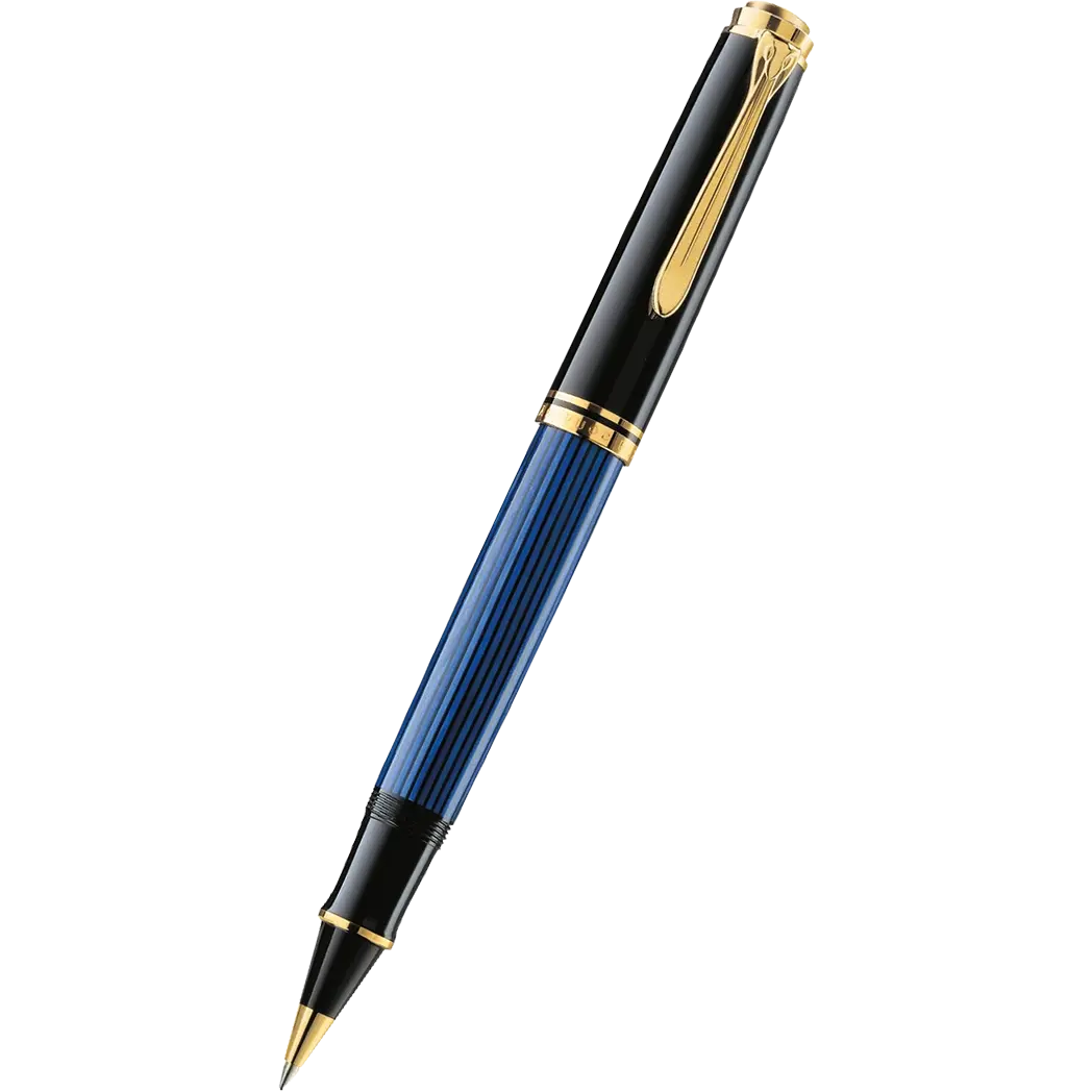 Pelikan Souveran Rollerball Pen - R400 Black & Blue Stripe-Pen Boutique Ltd