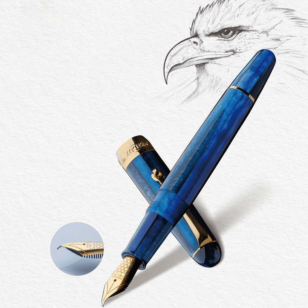 Penlux X Nagahara Masterpiece Delgado Fountain Pen - Gladius Blue Grotto - Pen Boutique Ltd