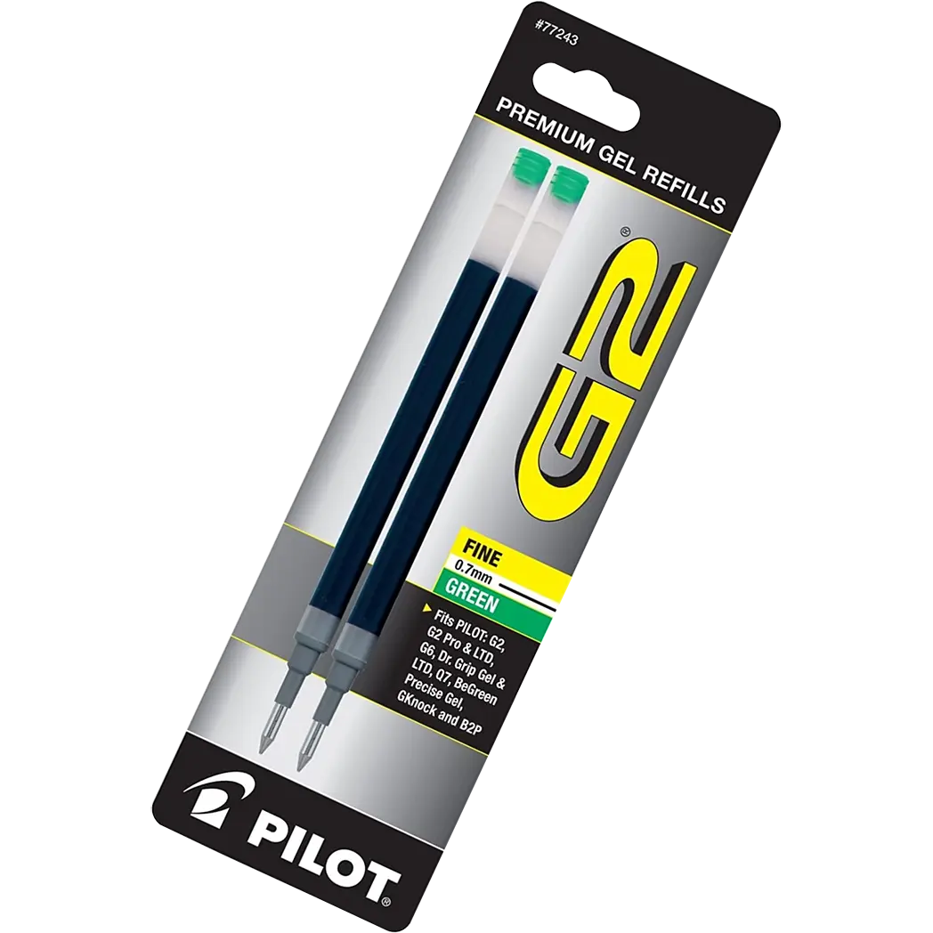 Pilot G2 0.7mm 2 pack Green Refill-Pen Boutique Ltd