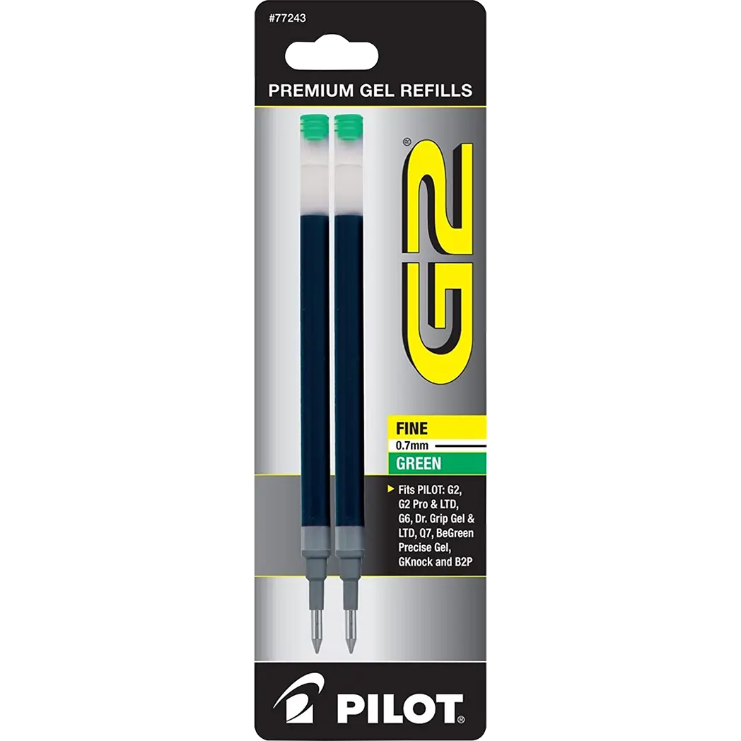 Pilot G2 0.7mm 2 pack Green Refill-Pen Boutique Ltd