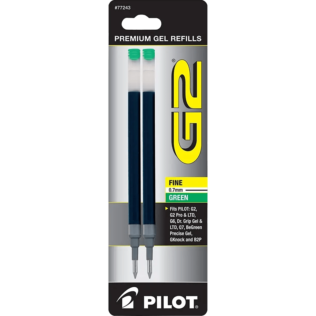 Pilot G2 0.7mm 2 pack Green Refill - Pen Boutique Ltd