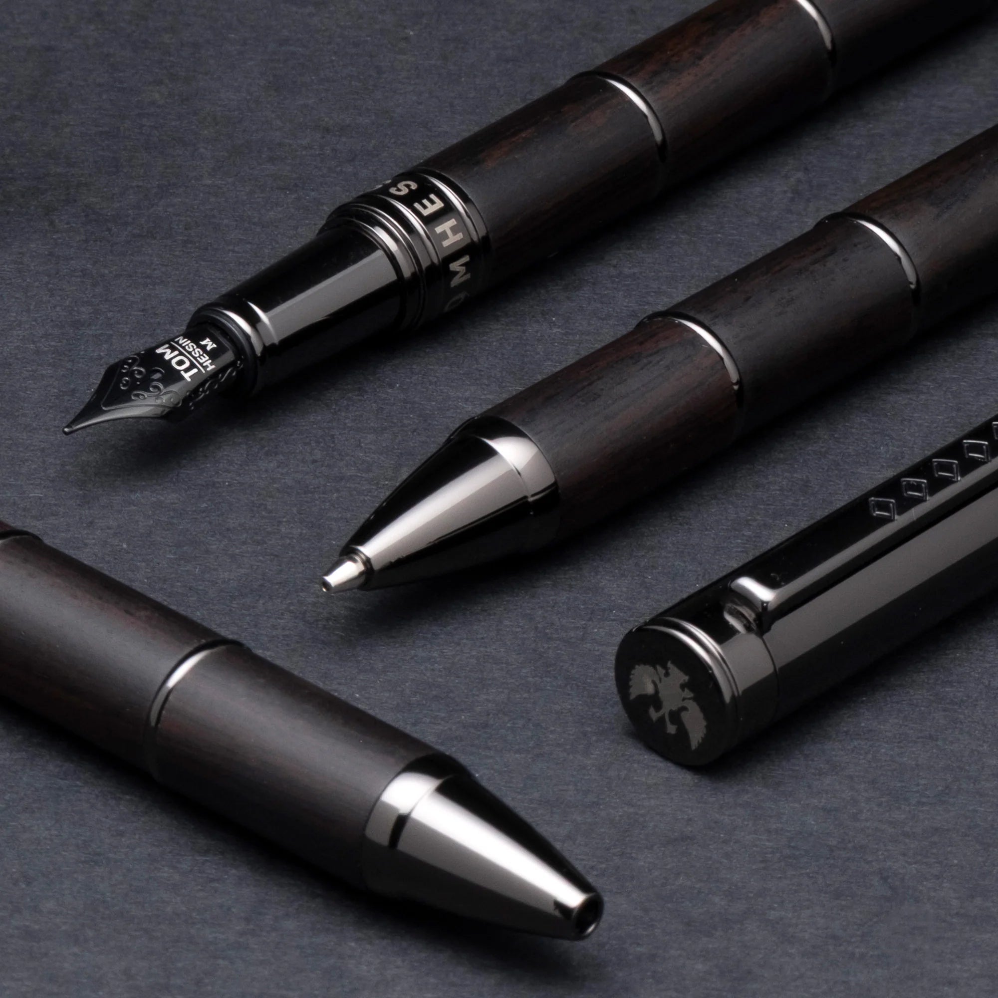 Tom Hessin Revolution Charcoal Ballpoint Pen Wooden Barrel & Gunmetal Trim - Pen Boutique Ltd