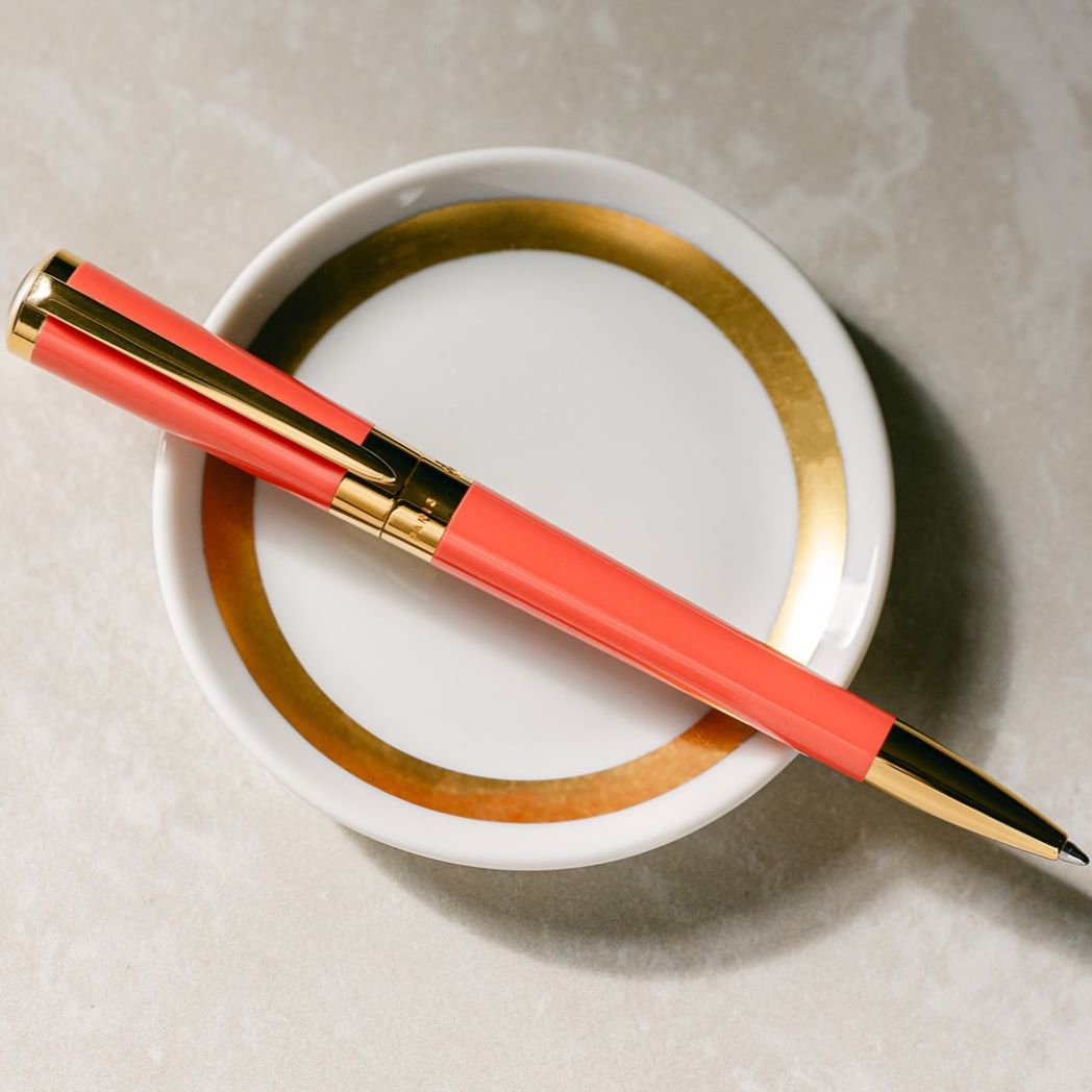 S T Dupont Liberte Ballpoint Pen - Coral - Gold Trim-Pen Boutique Ltd