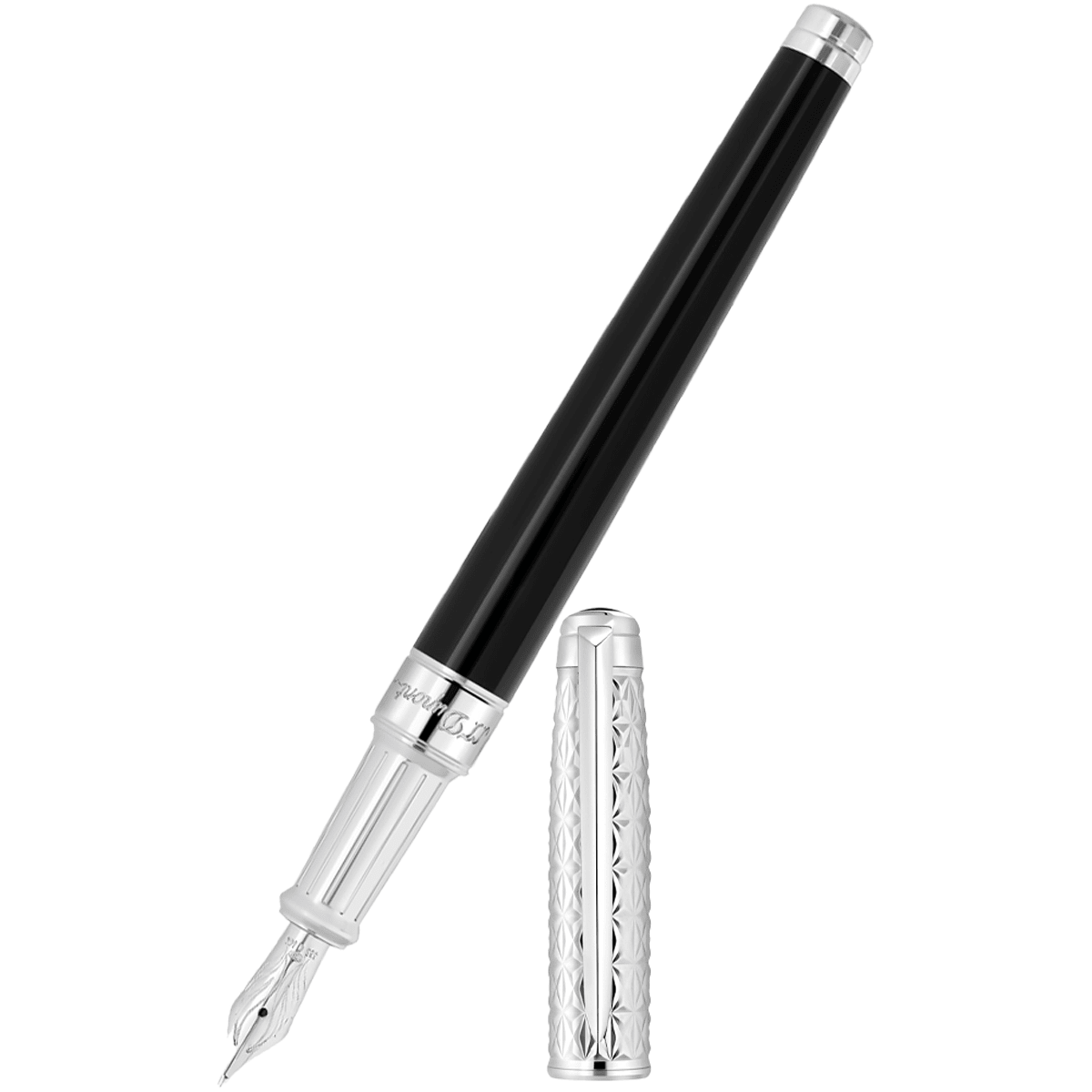 S T Dupont Line D Eternity Fire X Fountain Pen - Duo Black - Palladium Trim - 14K - Pen Boutique Ltd