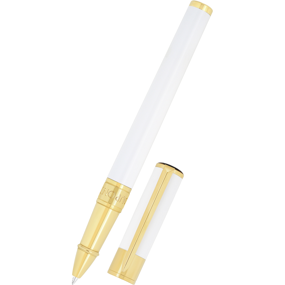 S T Dupont D-Initial Rollerball Pen - White - Gold Trim-Pen Boutique Ltd