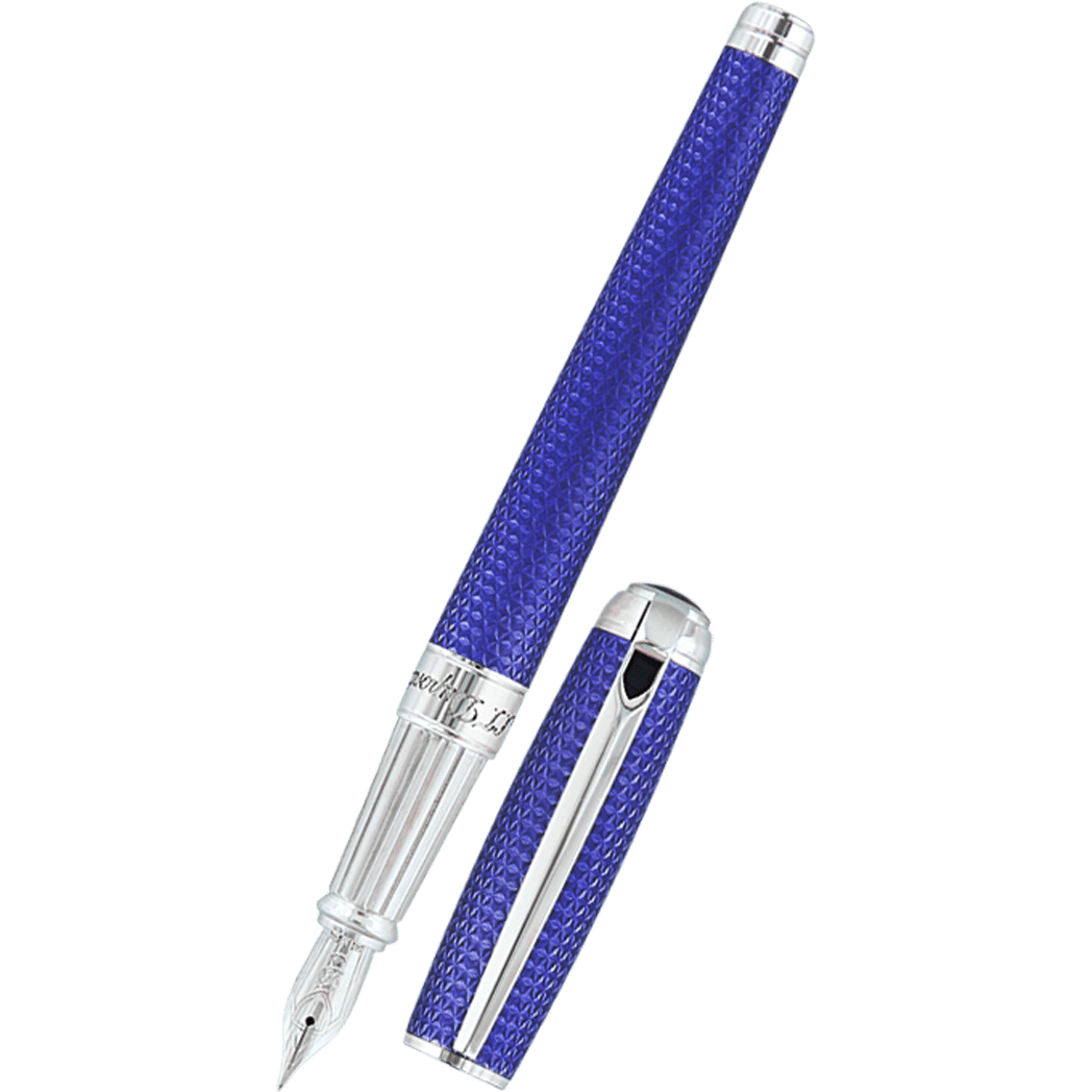 ON Sale: S T Dupont Line D Fountain Pen - Velvet Firehead Guilloche - Ocean Blue - Pen Boutique Ltd