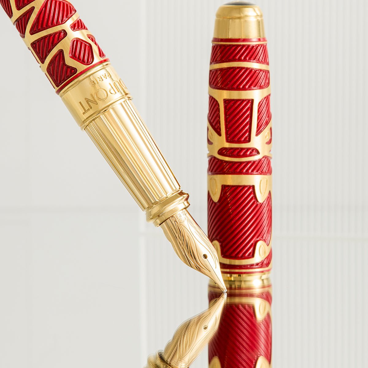 S T Dupont Line D Eternity Fountain Pen - Limited Edition - Orlinski Red - Yellow Gold Trim (Large) - Pen Boutique Ltd