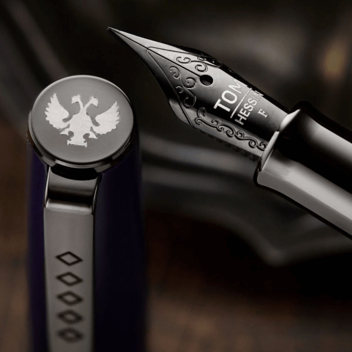 Tom Hessin Rebel "Oxford Blue" Fountain Pen – Gunmetal Trim - Pen Boutique Ltd