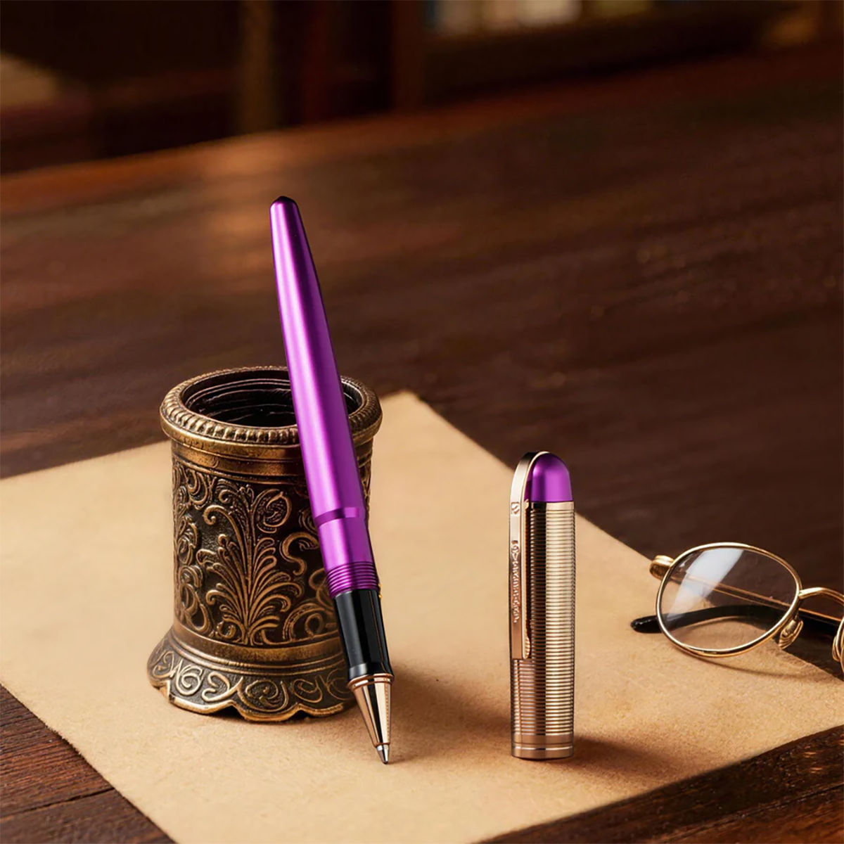 Wahl-Eversharp Skyline Rollerball Pen - Royal Purple - Rose Gold Trim-Pen Boutique Ltd