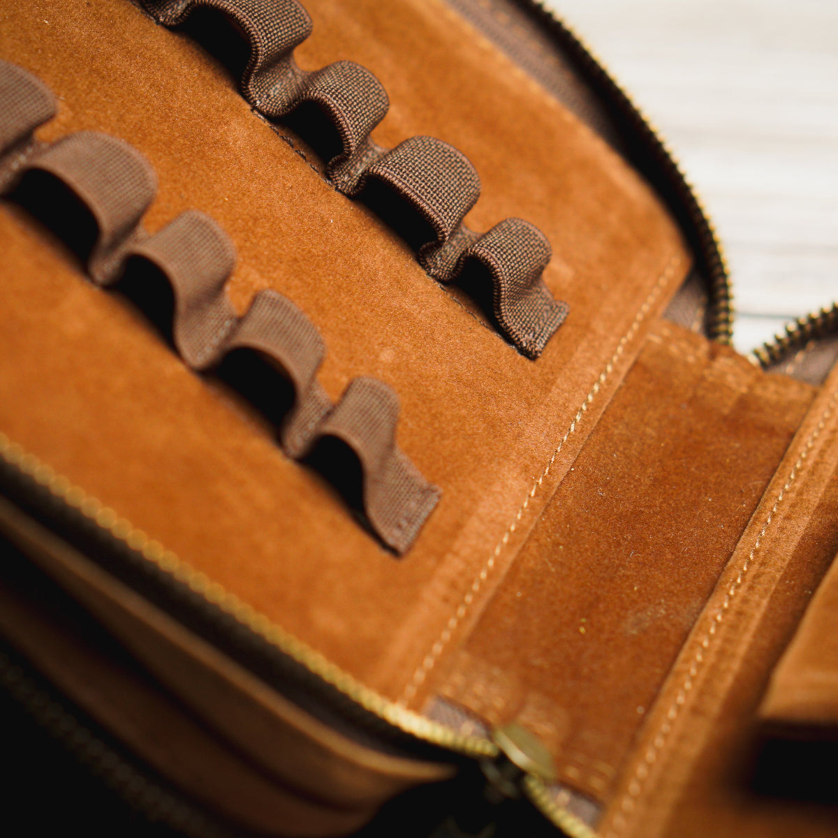 Yak Leather 26 Double Sided Zipped Pen Holder - Tan-Pen Boutique Ltd