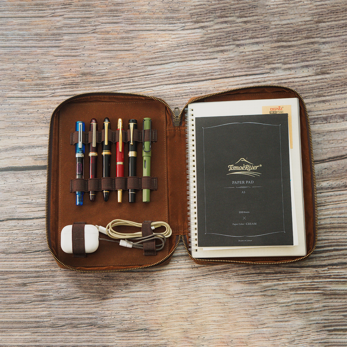 Yak Leather x Pen Boutique Zipped Folio - Crazy Horse Tan - A5-Pen Boutique Ltd