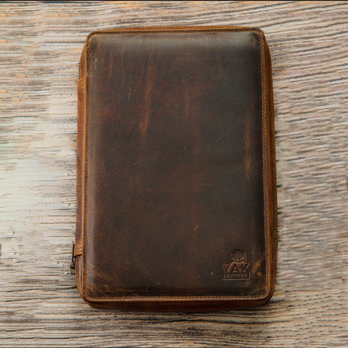 Yak Leather x Pen Boutique Zipped Folio - Crazy Horse Tan - A5-Pen Boutique Ltd