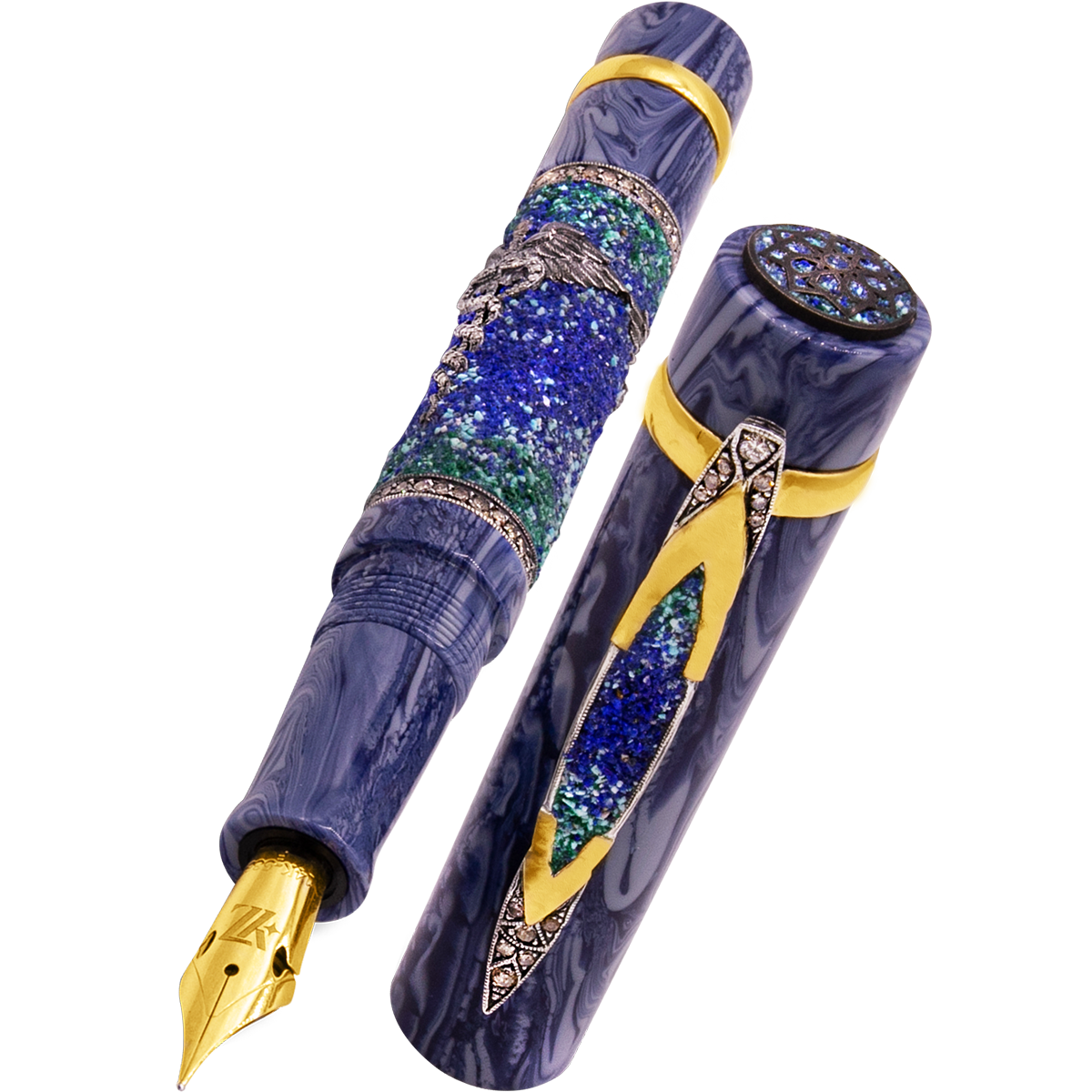 Zeki Karaca Jewellery Harman Fountain Pen - Blue - Gold Trim - Pen Boutique Ltd