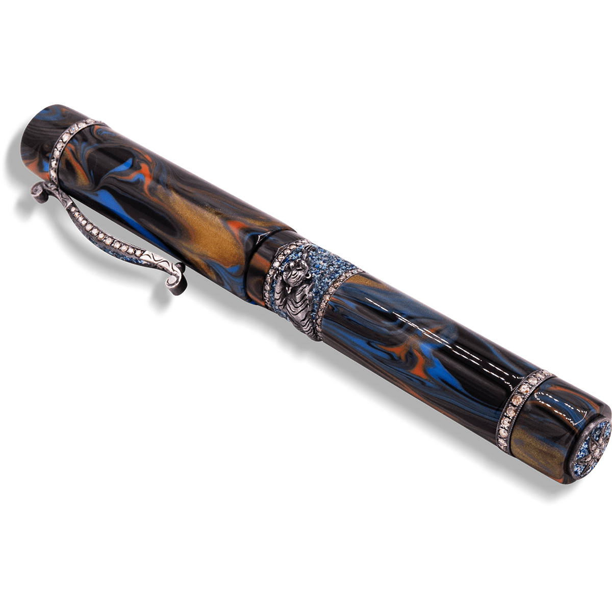 Zeki Karaca Jewellery Harman Fountain Pen - Rare Lapis Mosaic - Silver Trim - Pen Boutique Ltd