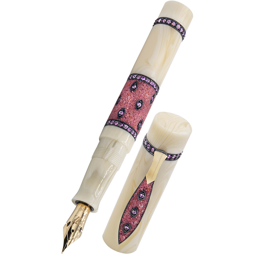 Zeki Karaca Jewellery Harman Fountain Pen - White - Red Sapphire Gem (Limited Edition)