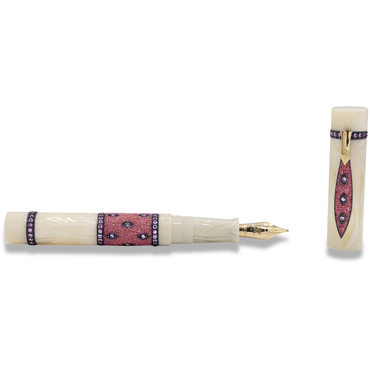 Zeki Karaca Jewellery Harman Fountain Pen - White - Red Sapphire Gem (Limited Edition)