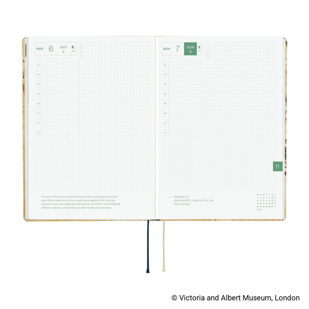 Hobonichi 2027 HON Light Hard Cover English Book - V&A Series: Vine - A5 (January Start) - Pen Boutique Ltd