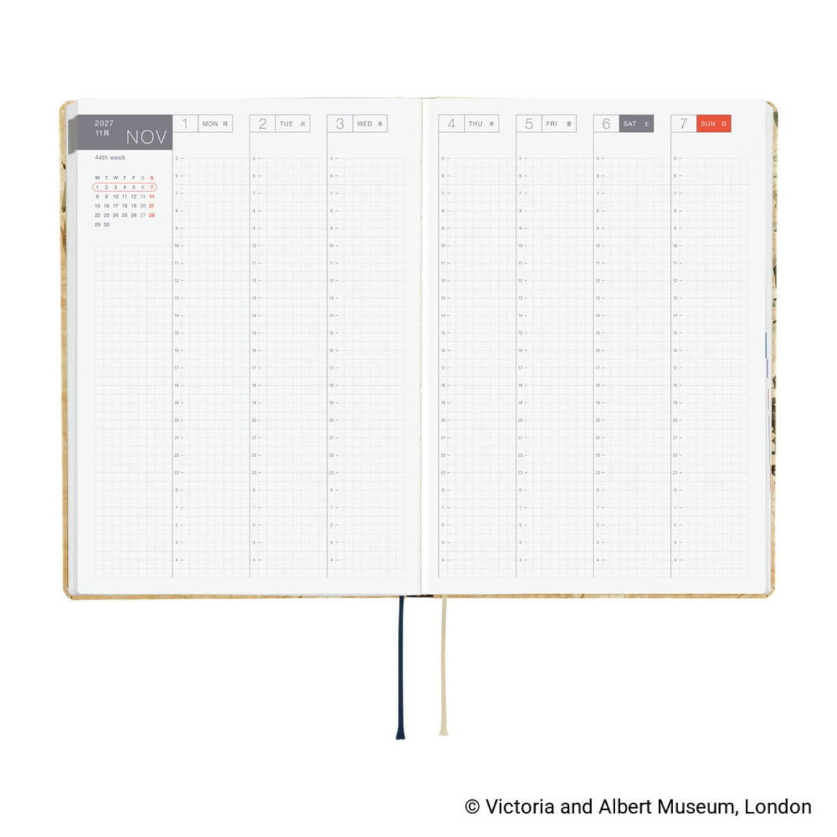 Hobonichi 2027 HON Light Hard Cover English Book - V&A Series: Vine - A5 (January Start) - Pen Boutique Ltd
