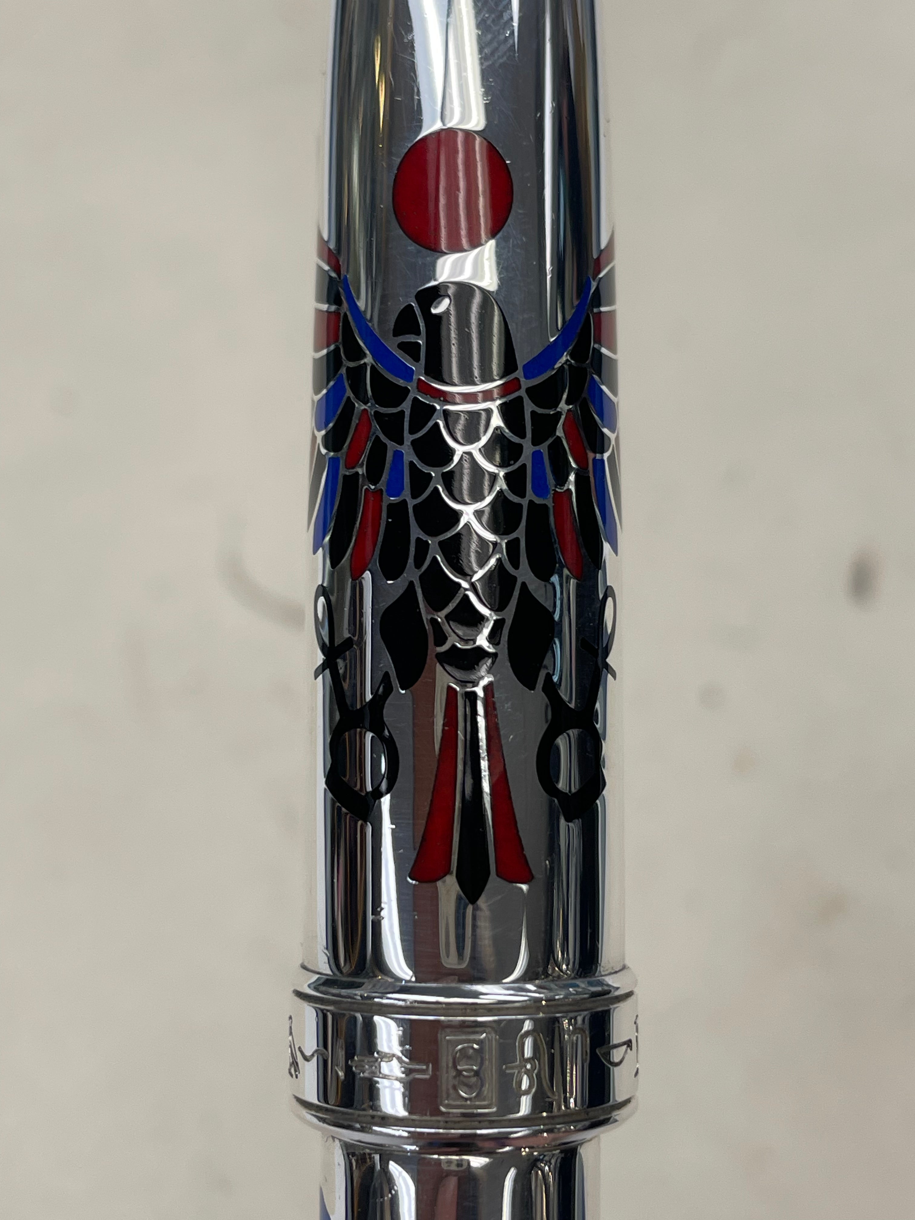 David Oscarson Rosetta Stone Rollerball Pen - Translucent Sapphire Blue and Opaque Black and Red Hard Enamel-Pen Boutique Ltd