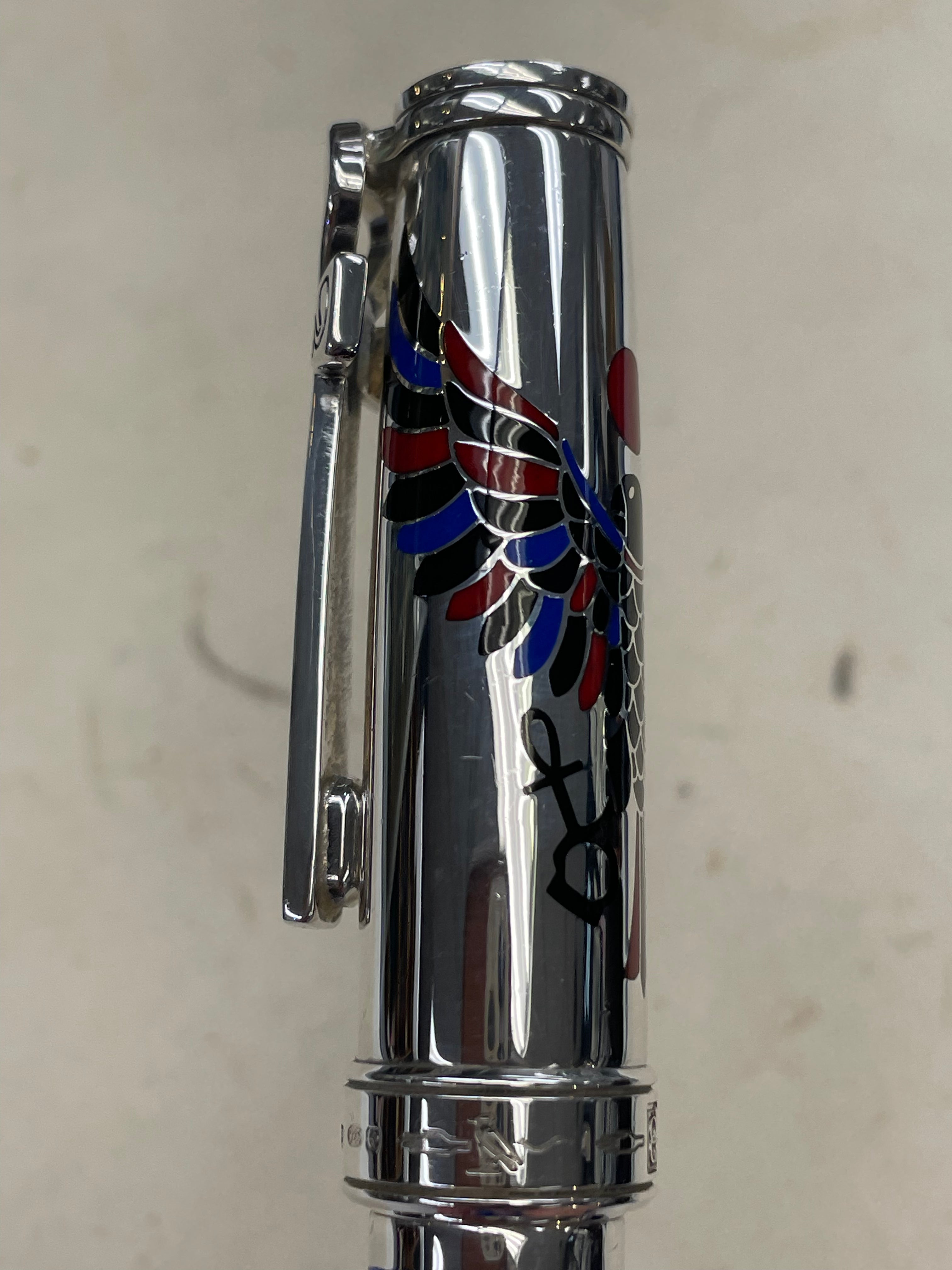 David Oscarson Rosetta Stone Rollerball Pen - Translucent Sapphire Blue and Opaque Black and Red Hard Enamel-Pen Boutique Ltd