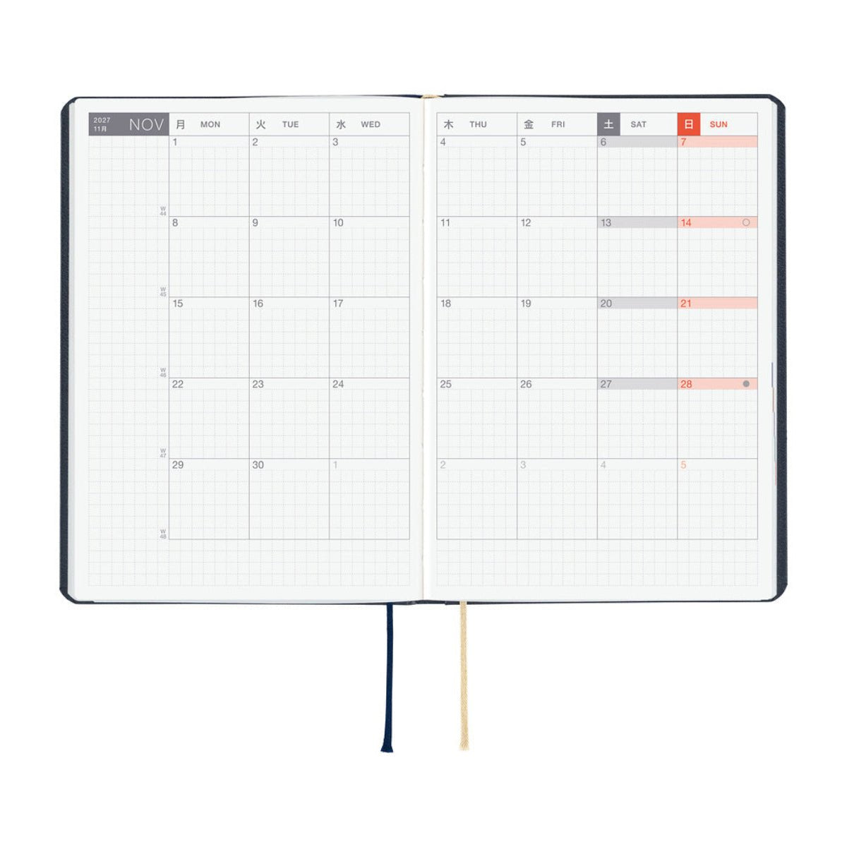 Hobonichi 2027 Light Hard Cover English Book - Slash (Navy) & HON Stamped - A6 (January Start) - Pen Boutique Ltd