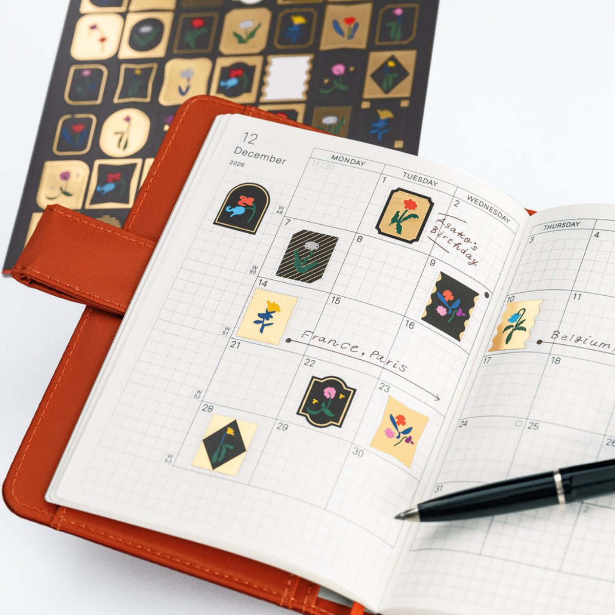 Hobonichi Foil-Stamped Stickers - Yoshie Watanabe (Petit Bloom) - Pen Boutique Ltd