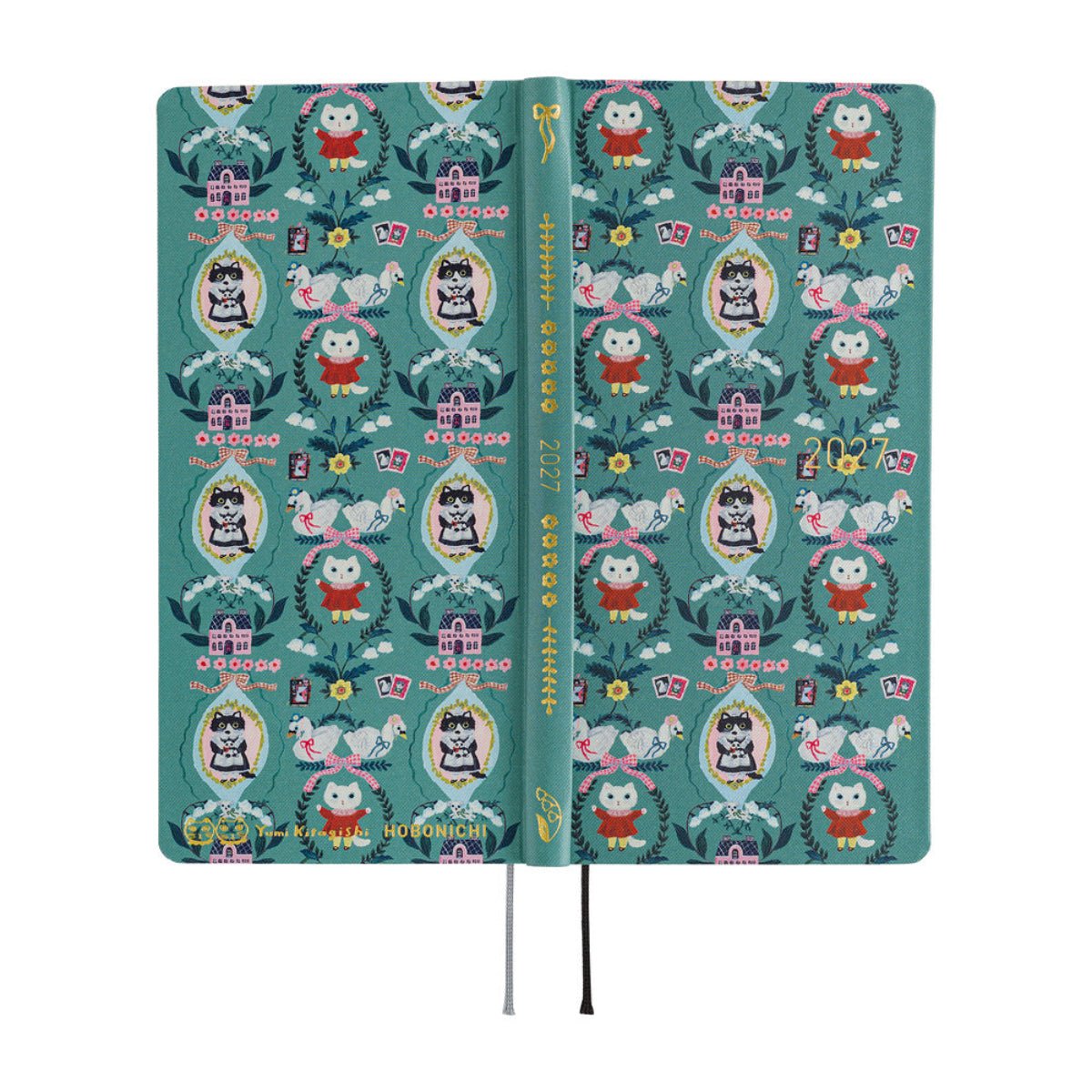Hobonichi 2027 Light Hardcover Book - Yumi Kitagishi: White Cat Wallpaper - Tall & Slim (Weeks - Janaury Start) - Pen Boutique Ltd