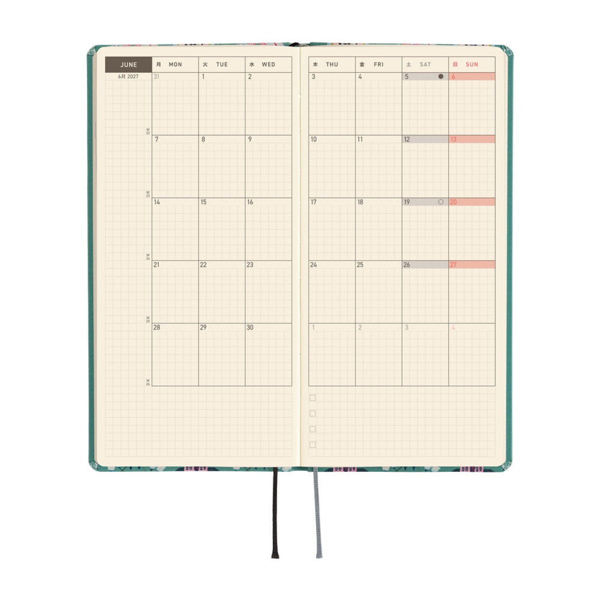 Hobonichi 2027 Light Hardcover Book - Yumi Kitagishi: White Cat Wallpaper - Tall & Slim (Weeks - Janaury Start) - Pen Boutique Ltd