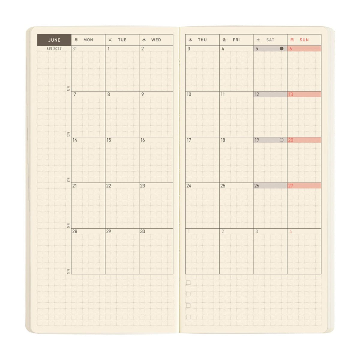 Hobonichi 2027 Light Hardcover English Book - Sneaker: Lime Green - Tall & Slim (Weeks - January Start) - Pen Boutique Ltd