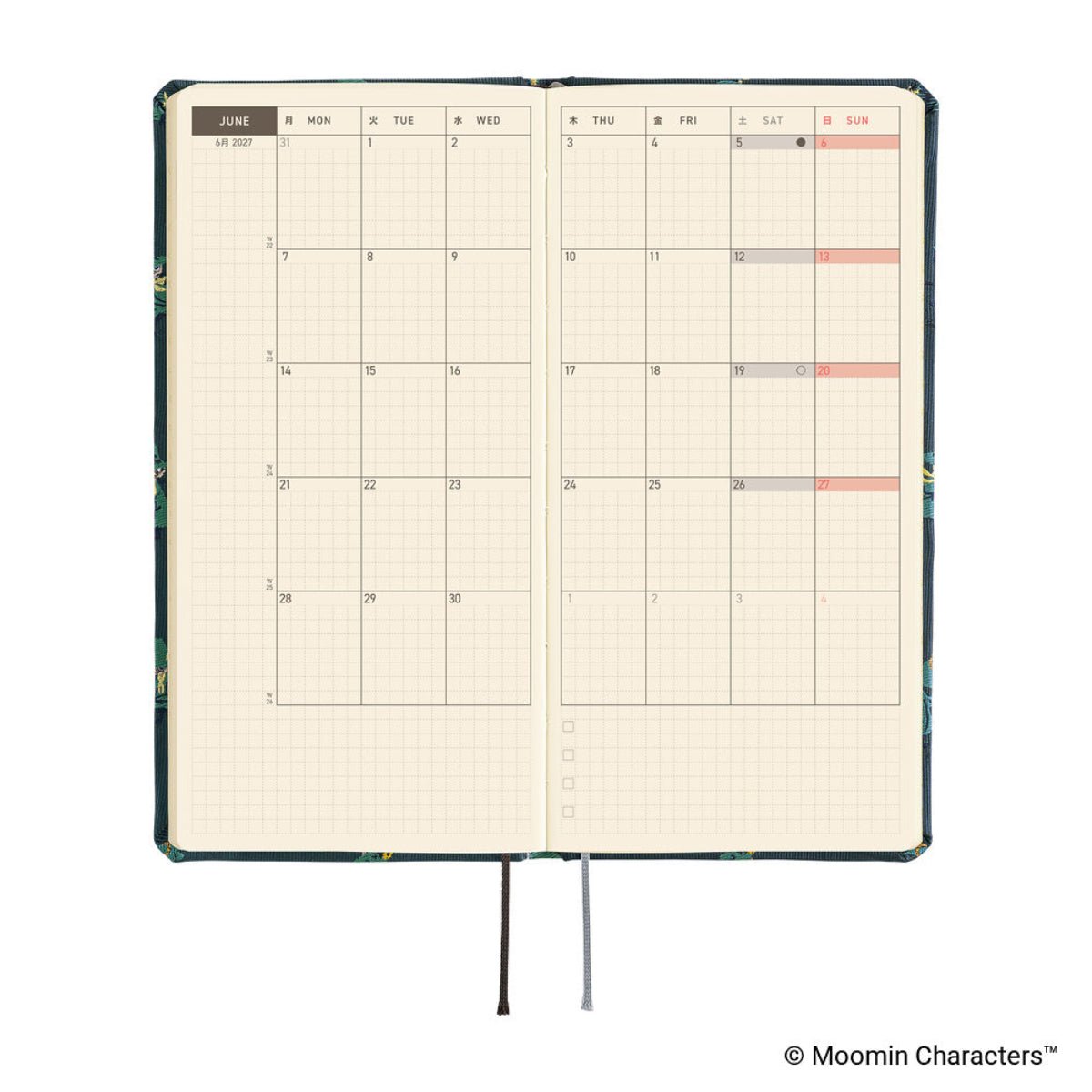 Hobonichi 2027 Light Hardcover Book - Moomin: A Day in the Life of Snufkin - Tall & Slim (Weeks - January Start) - Pen Boutique Ltd