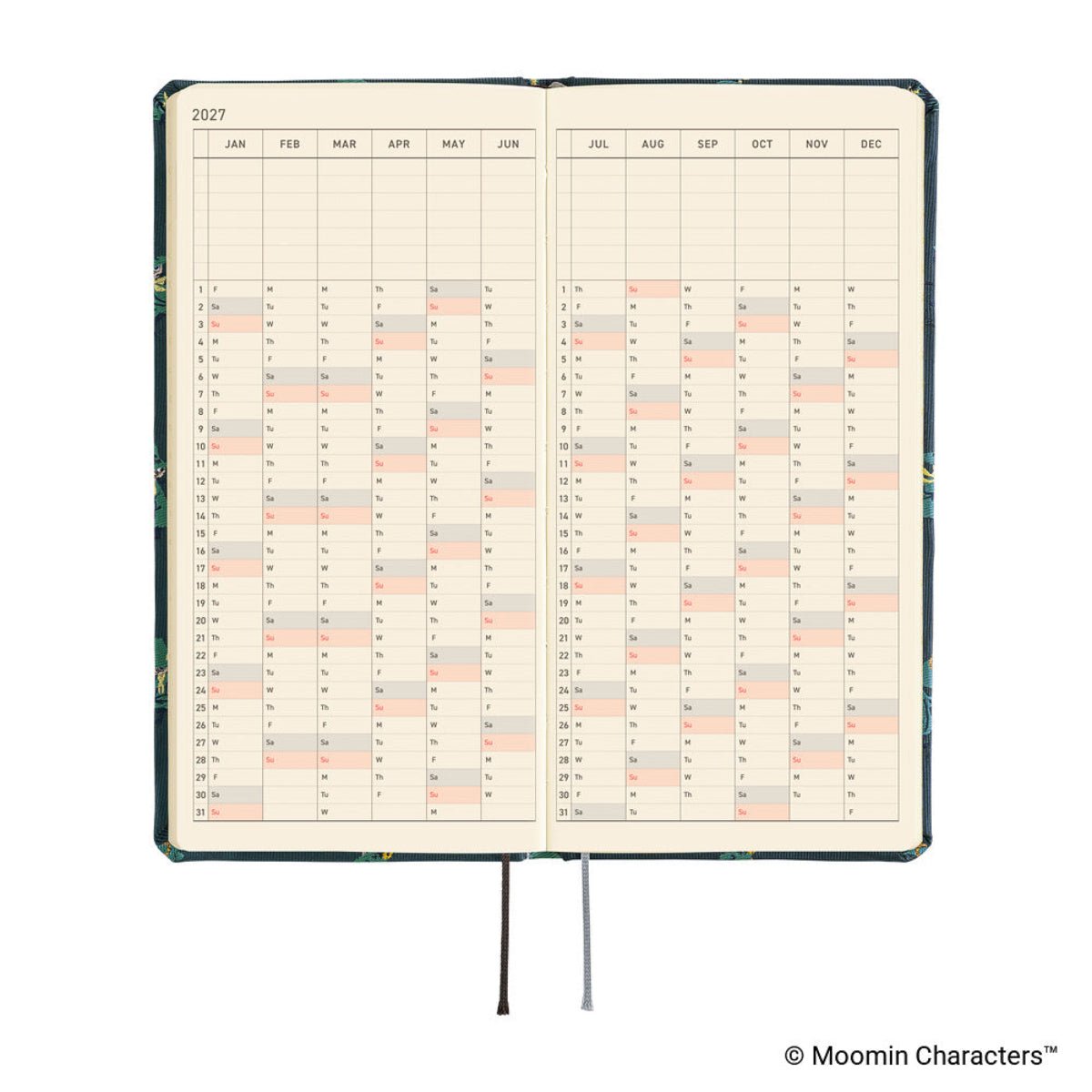 Hobonichi 2027 Light Hardcover Book - Moomin: A Day in the Life of Snufkin - Tall & Slim (Weeks - January Start) - Pen Boutique Ltd