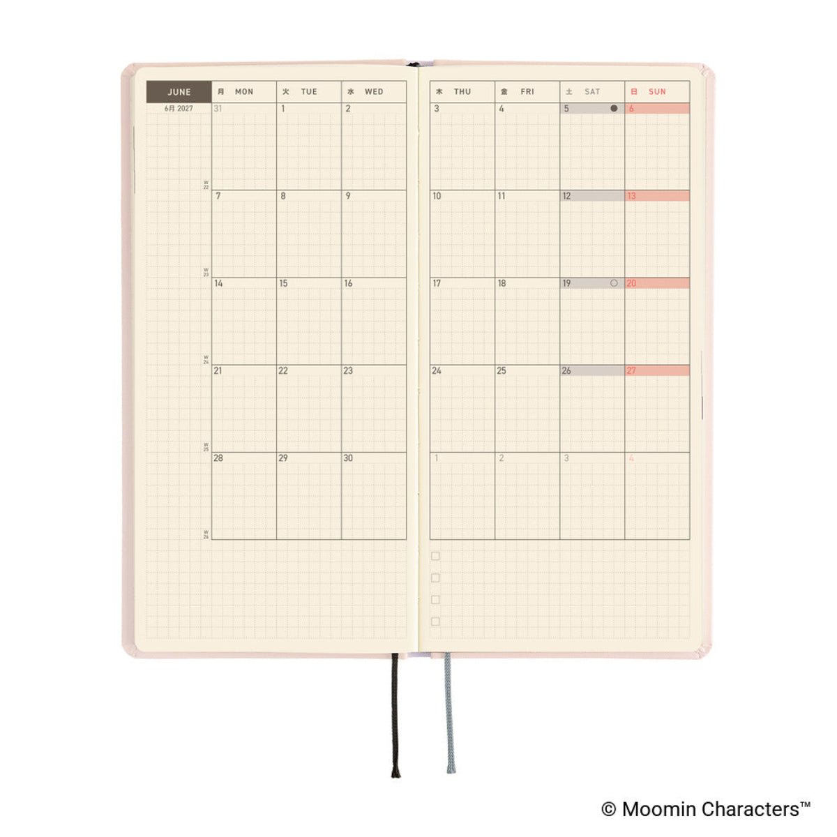 Hobonichi 2027 Light Hardcover Book - Moomin: At the Table - Tall & Slim (Weeks - January Start) - Pen Boutique Ltd