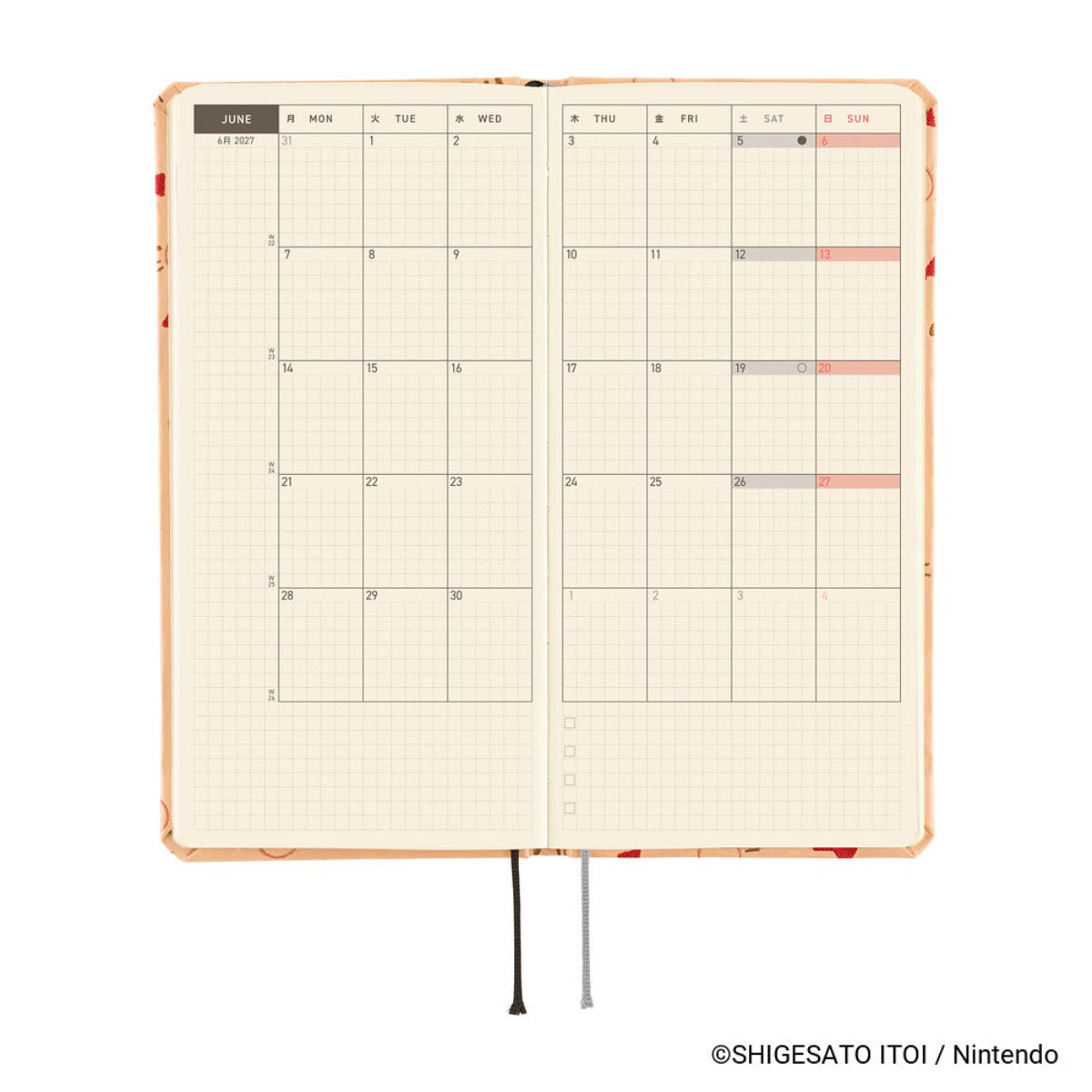 Hobonichi 2027 Light Hard Cover English Book - MOTHER: Mr. Saturn Pattern - Tall & Slim (Weeks - January Start) - Pen Boutique Ltd