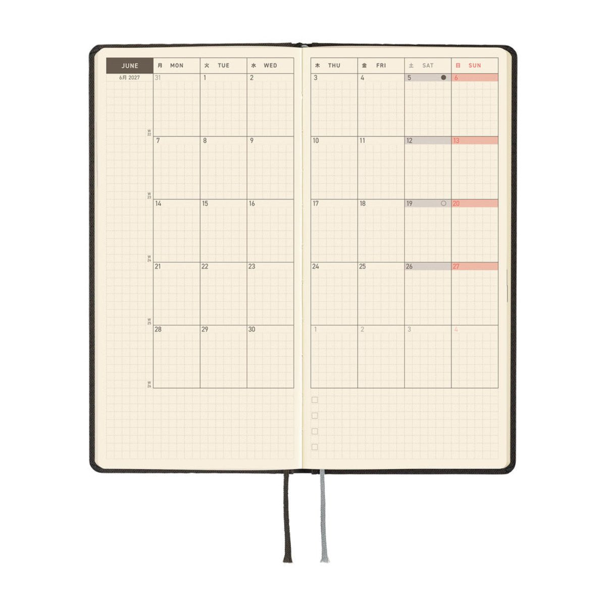 Hobonichi 2027 Light Hardcover English Book - Paper Series: Black Argyle - Tall & Slim (Weeks - January Start) - Pen Boutique Ltd