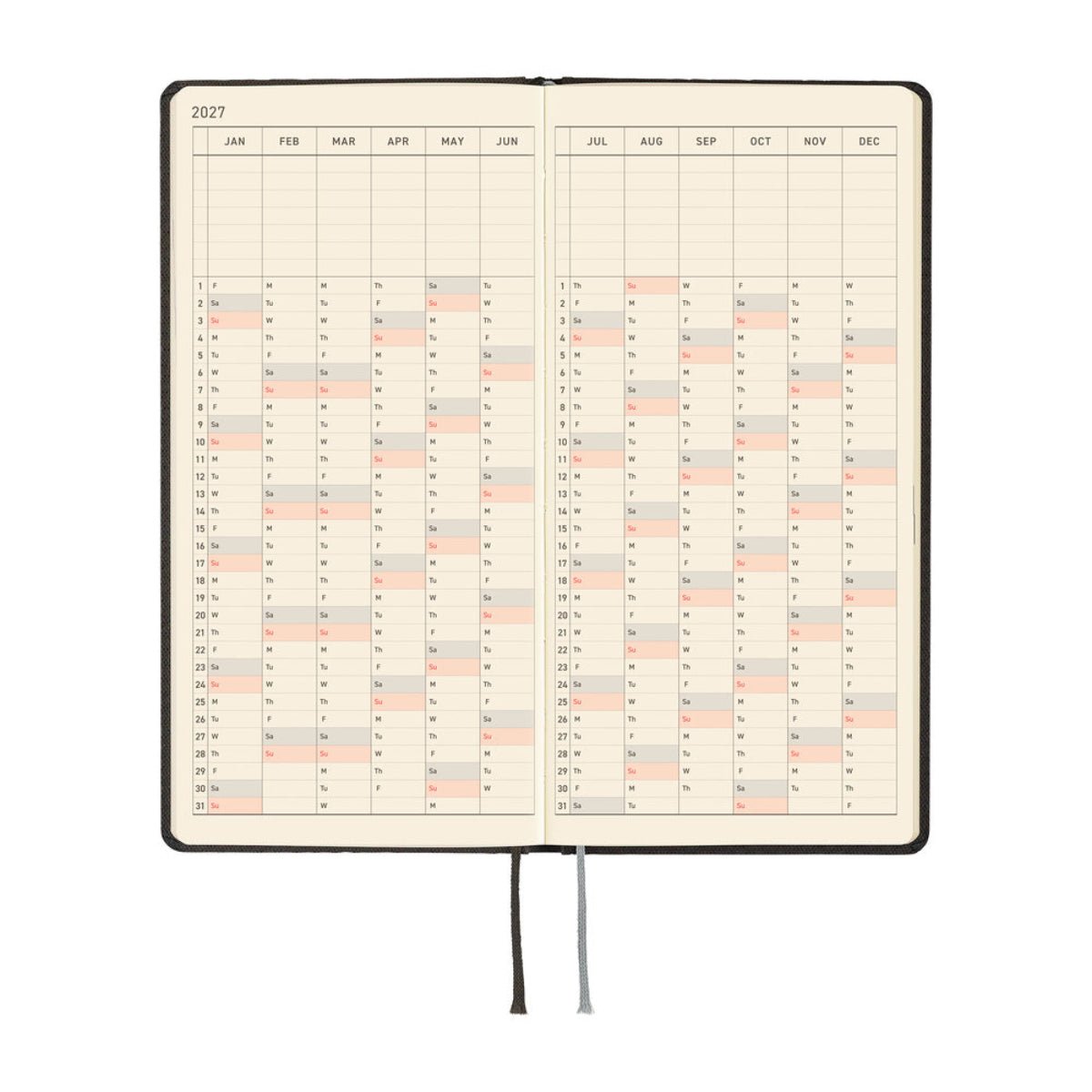 Hobonichi 2027 Light Hardcover English Book - Paper Series: Black Argyle - Tall & Slim (Weeks - January Start) - Pen Boutique Ltd
