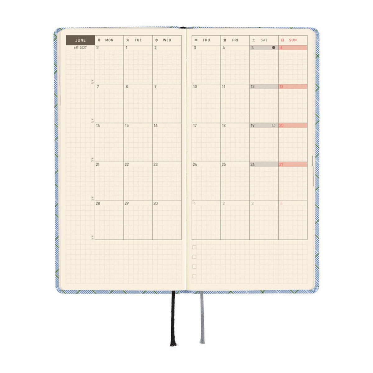 Hobonichi 2027 Light Hard Cover English Book - Shirt Fabric: Graph Plaid - Tall & Slim (Weeks - January Start) - Pen Boutique Ltd