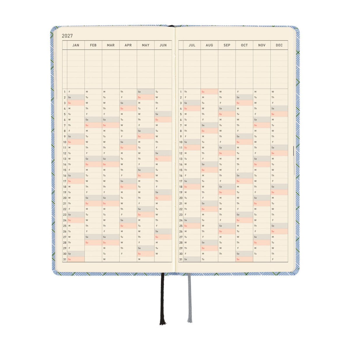 Hobonichi 2027 Light Hard Cover English Book - Shirt Fabric: Graph Plaid - Tall & Slim (Weeks - January Start) - Pen Boutique Ltd
