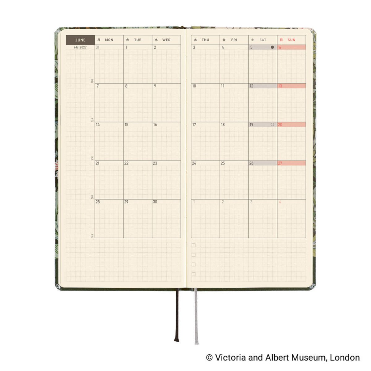 Hobonichi 2027 Light Hard Cover English Book - V&A Series: Leicester - Tall & Slim (Weeks - January Start) - Pen Boutique Ltd
