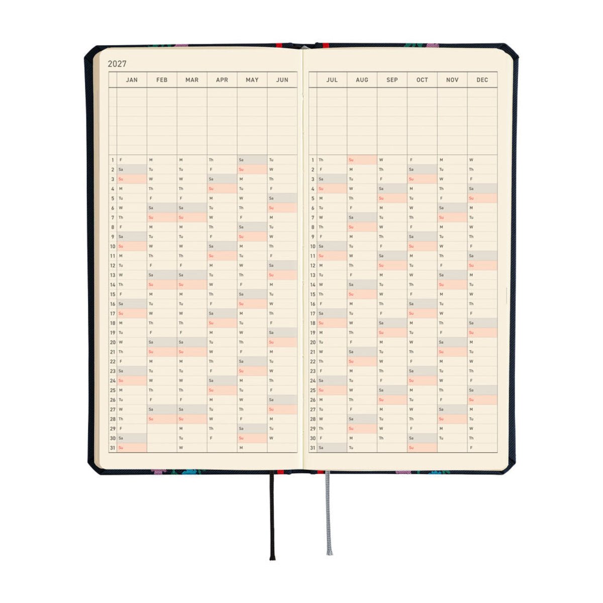 Hobonichi 2027 Light Hard Cover English Book - Yoshie Watanabe: Petit Bloom - Tall & Slim (Weeks - January Start) - Pen Boutique Ltd