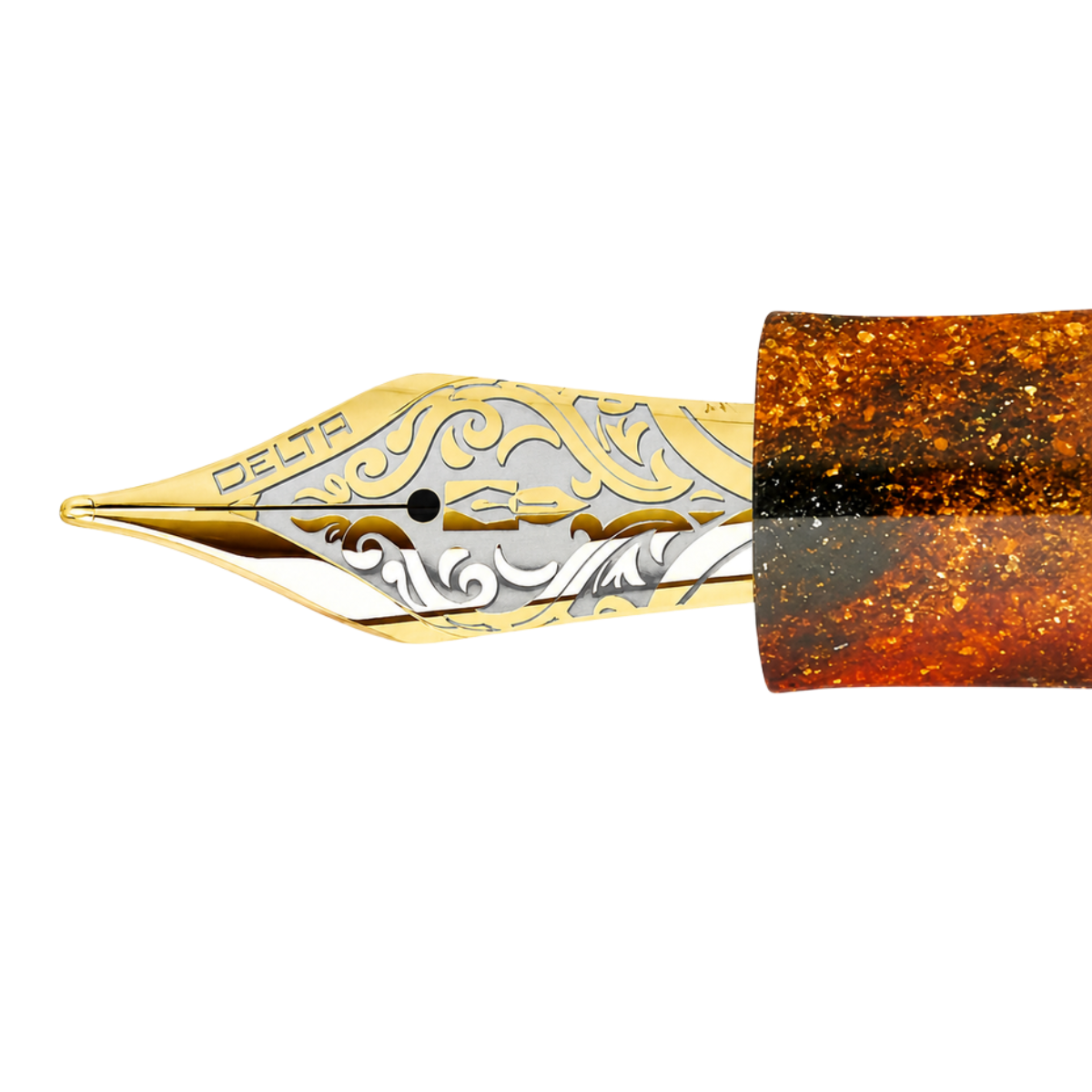 Delta DV Original Fountain Pen - Gold-Plated Stainless Steel Nib - Glow Up Oro (Mid Size)