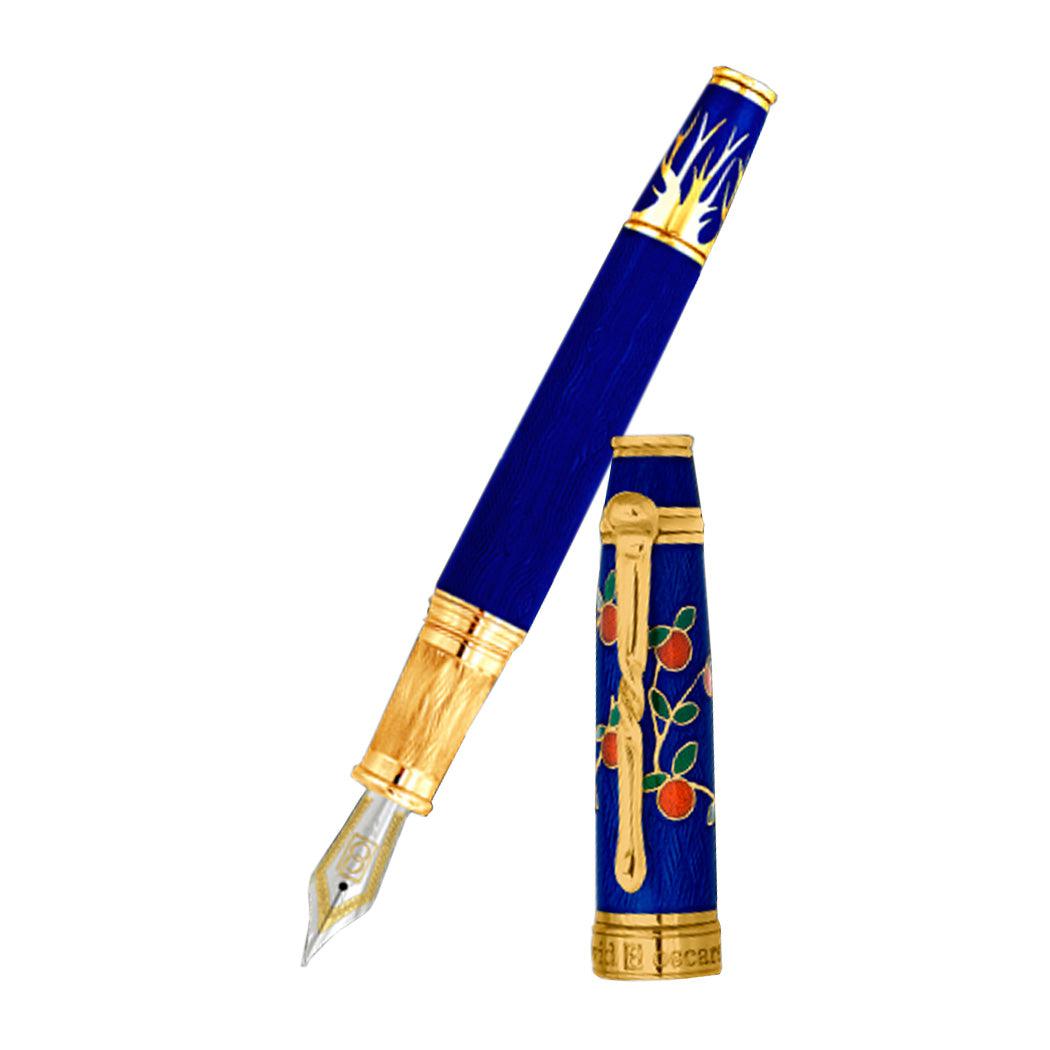 David Oscarson Tree of Life Fountain Pen - Sapphire Blue with Orange and Green-Pen Boutique Ltd