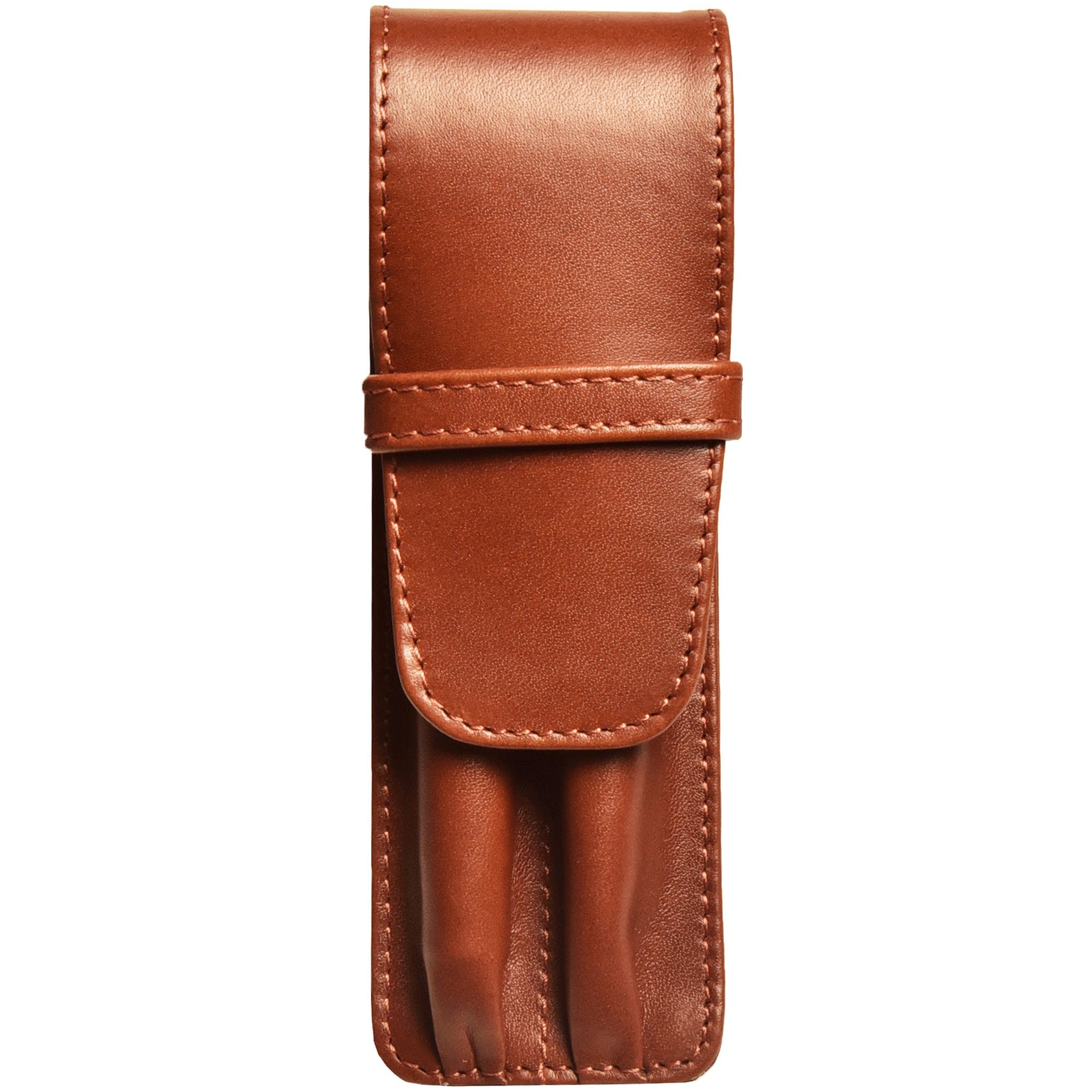 Aston Leather Cognac Finger Style Double Pen Case - Pen Boutique Ltd