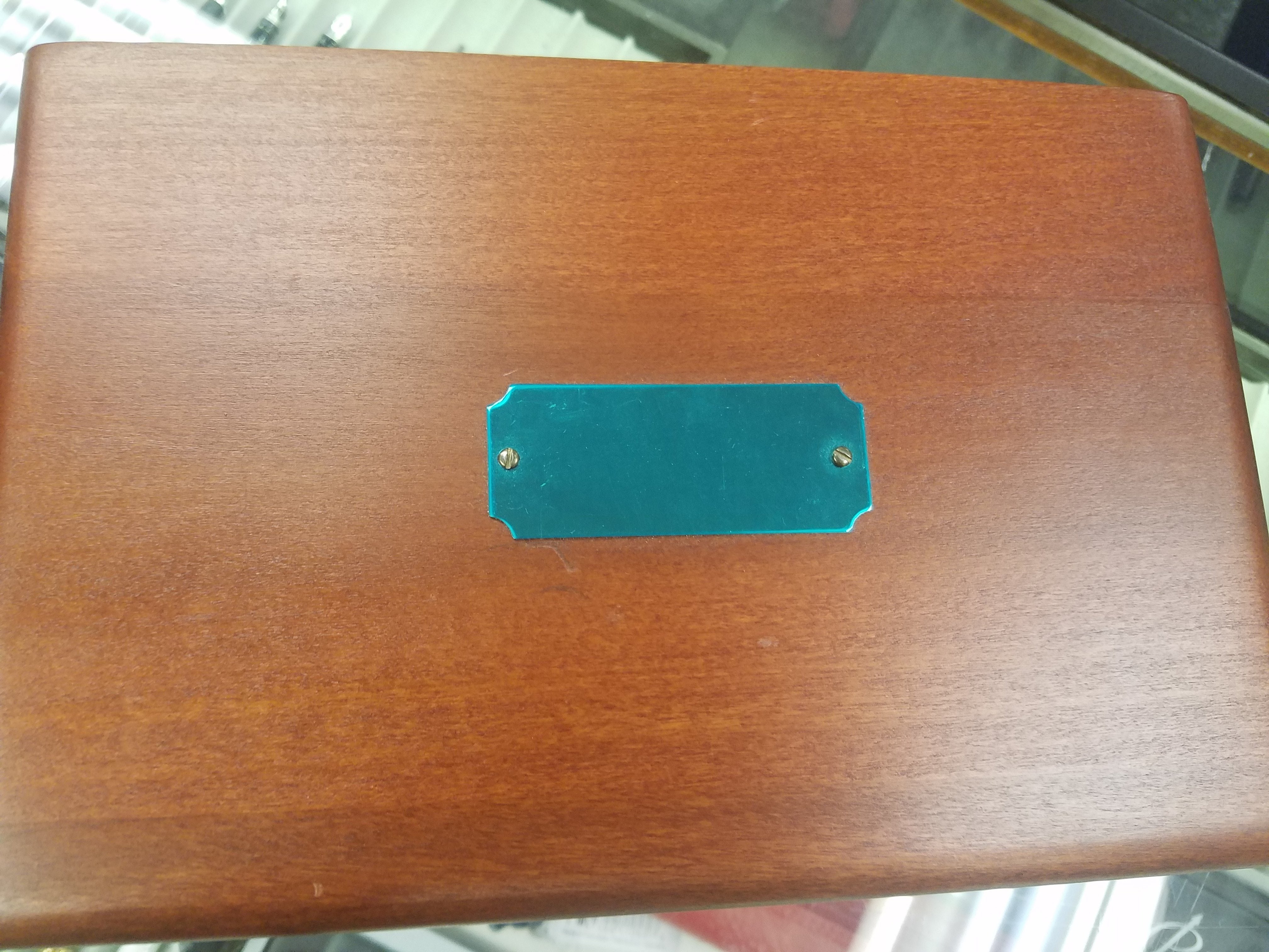 Cherry Finish Wood Jewelry Box with Blue Lining - Pen Boutique Ltd