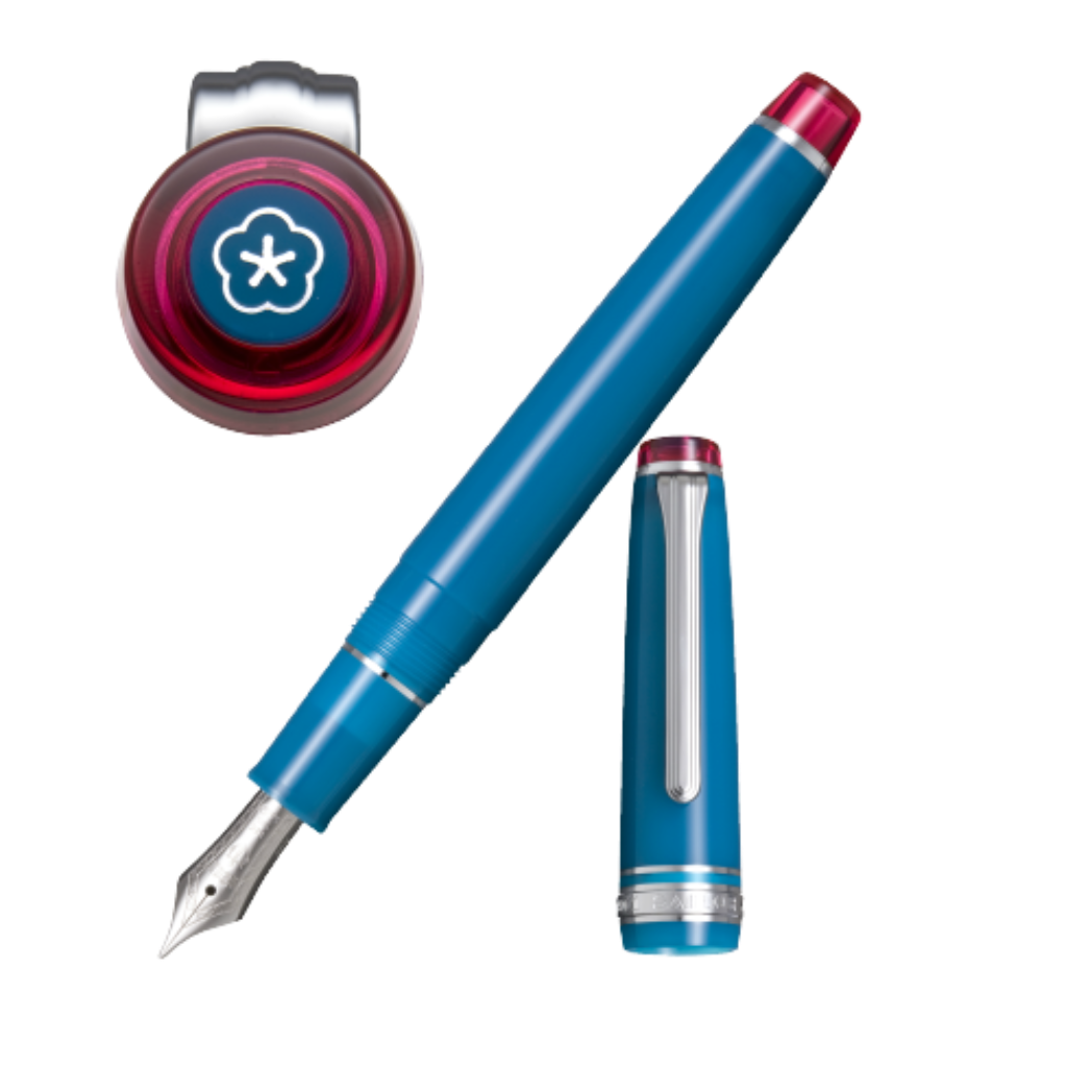 Sailor Professional Gear Slim Manyo Fountain Pen Set - Special Edition - Blue - Plum-Pen Boutique Ltd