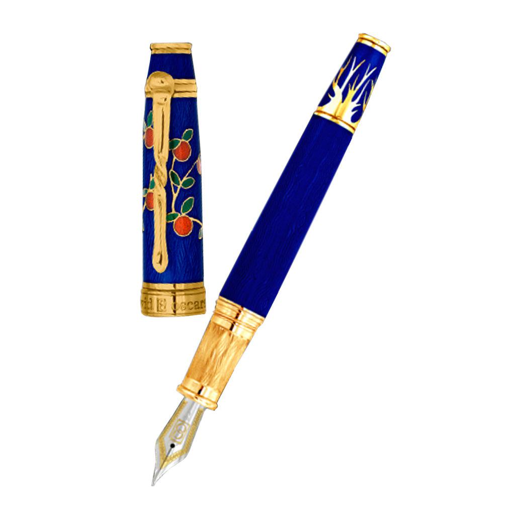David Oscarson Tree of Life Fountain Pen - Sapphire Blue with Orange and Green-Pen Boutique Ltd