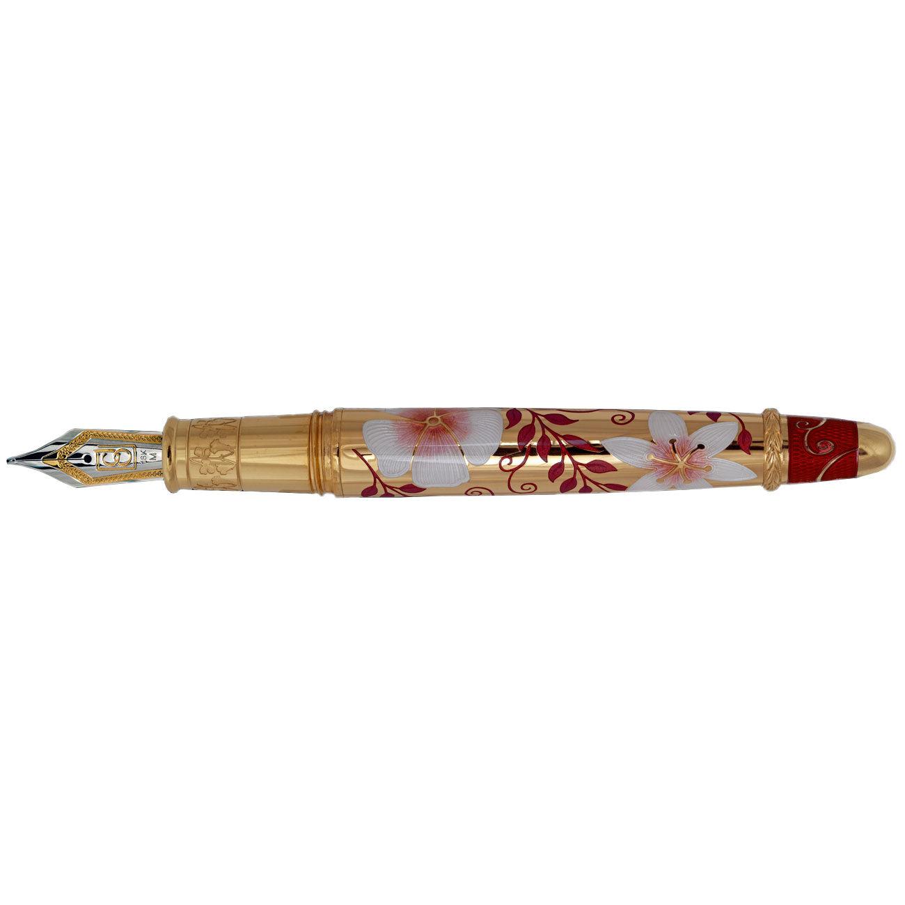 David Oscarson Carl Linnaeus Fountain Pen - Ruby Red with Multi-Colored Hard Enamel and Gold Vermeil-Pen Boutique Ltd