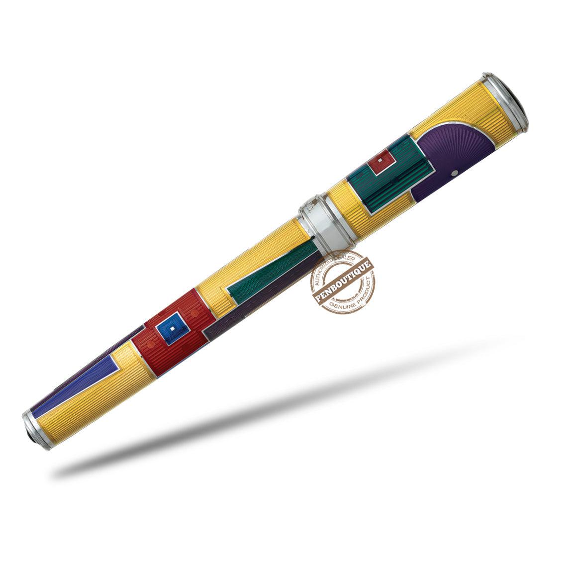 David Oscarson 15th Anniversary/American Art Deco Fountain Pen -Translucent Amber with Multi-colored Enamel-Pen Boutique Ltd