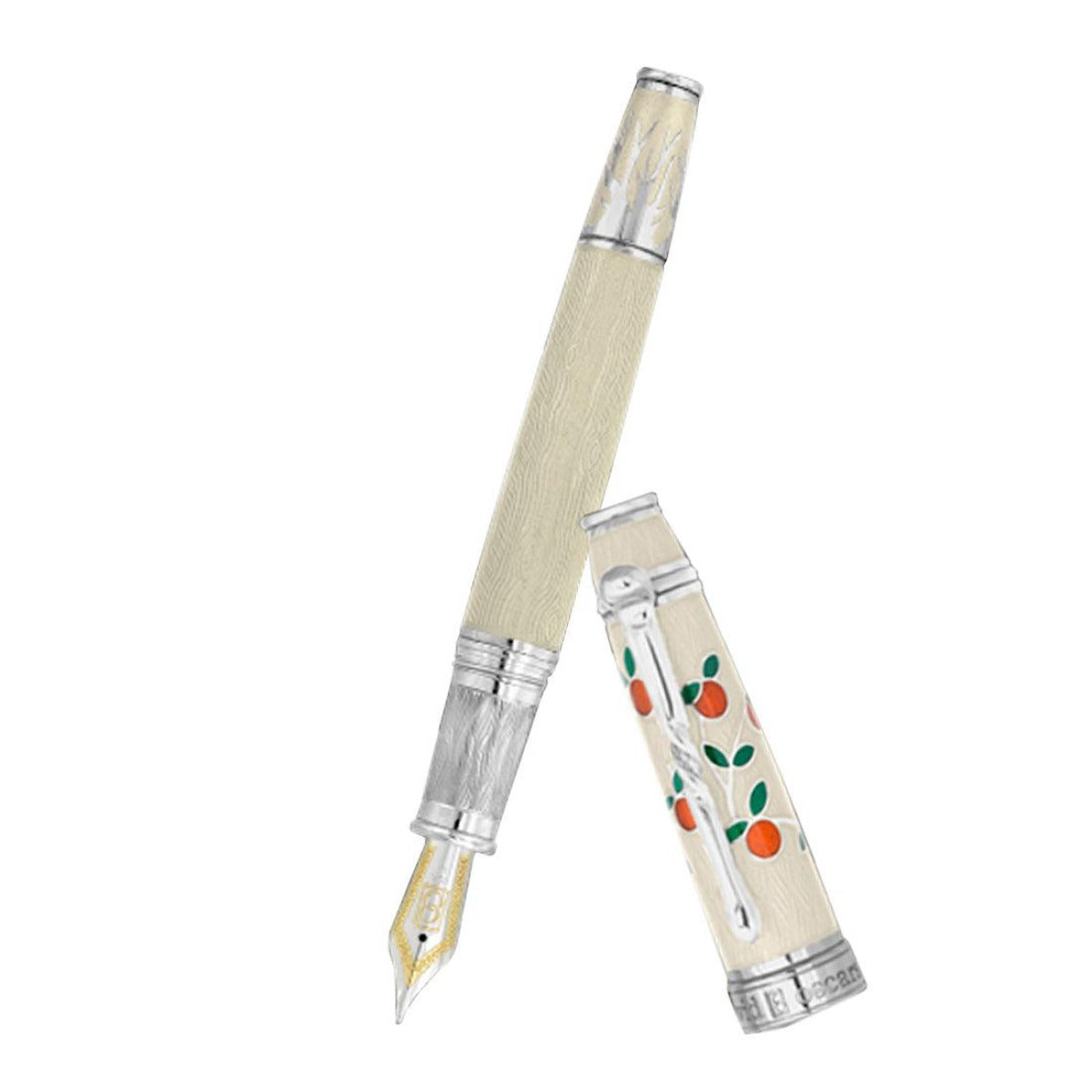 David Oscarson Tree of Life Fountain Pen - White with Orange and Green-Pen Boutique Ltd