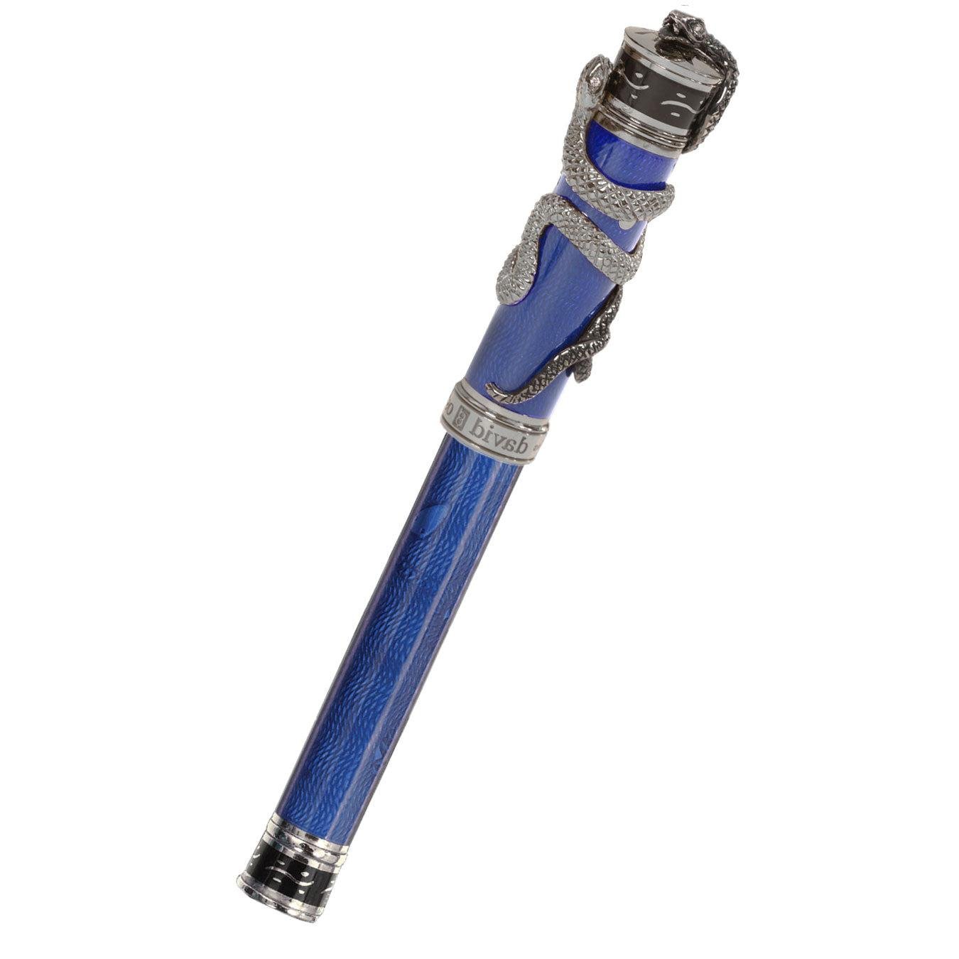 David Oscarson Black Water Snake Rollerball Pen - Translucent Royal Blue and Opaque Black Hard Enamel - Pen Boutique Ltd