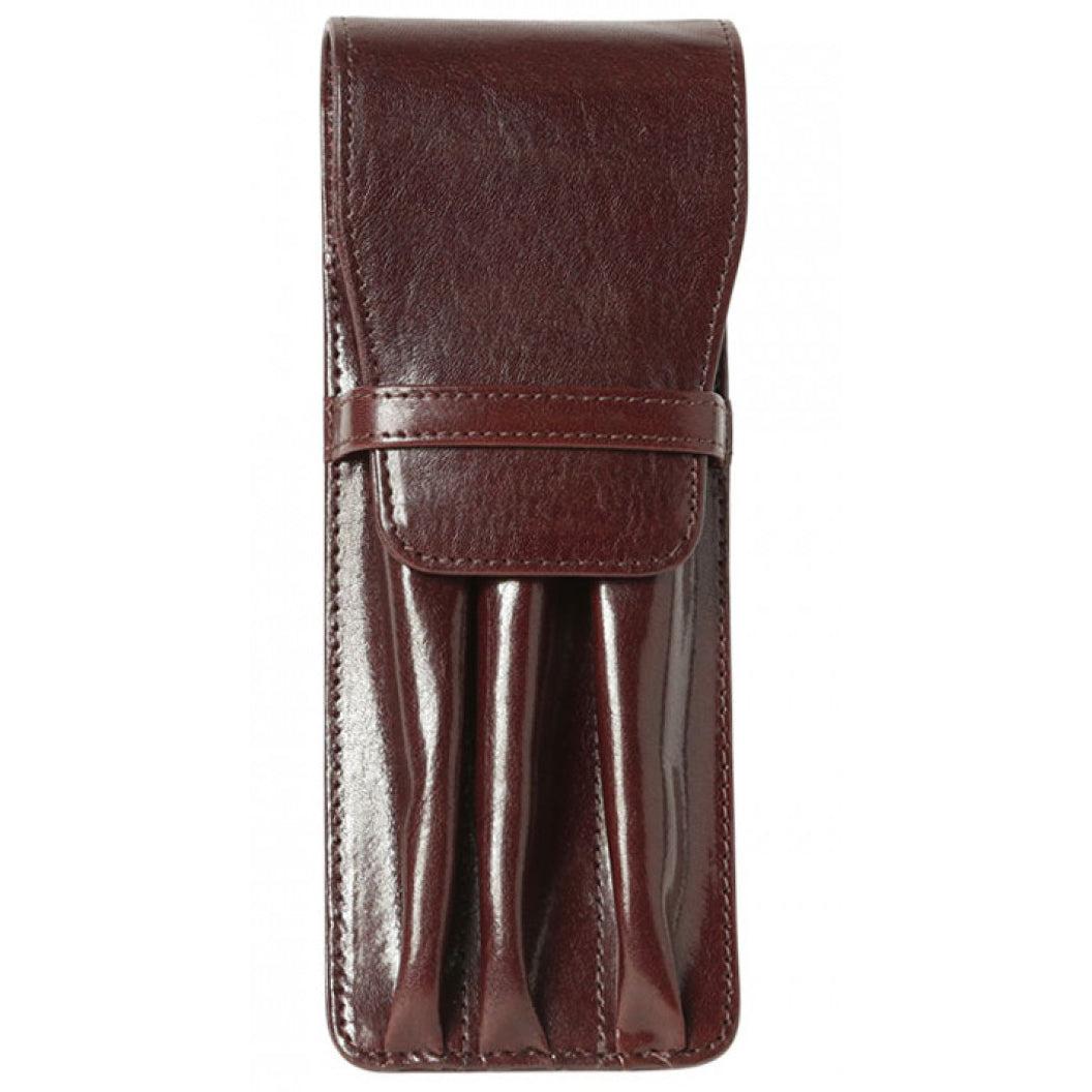 Aston Leather Brown Finger Style Triple Pen Case-Pen Boutique Ltd